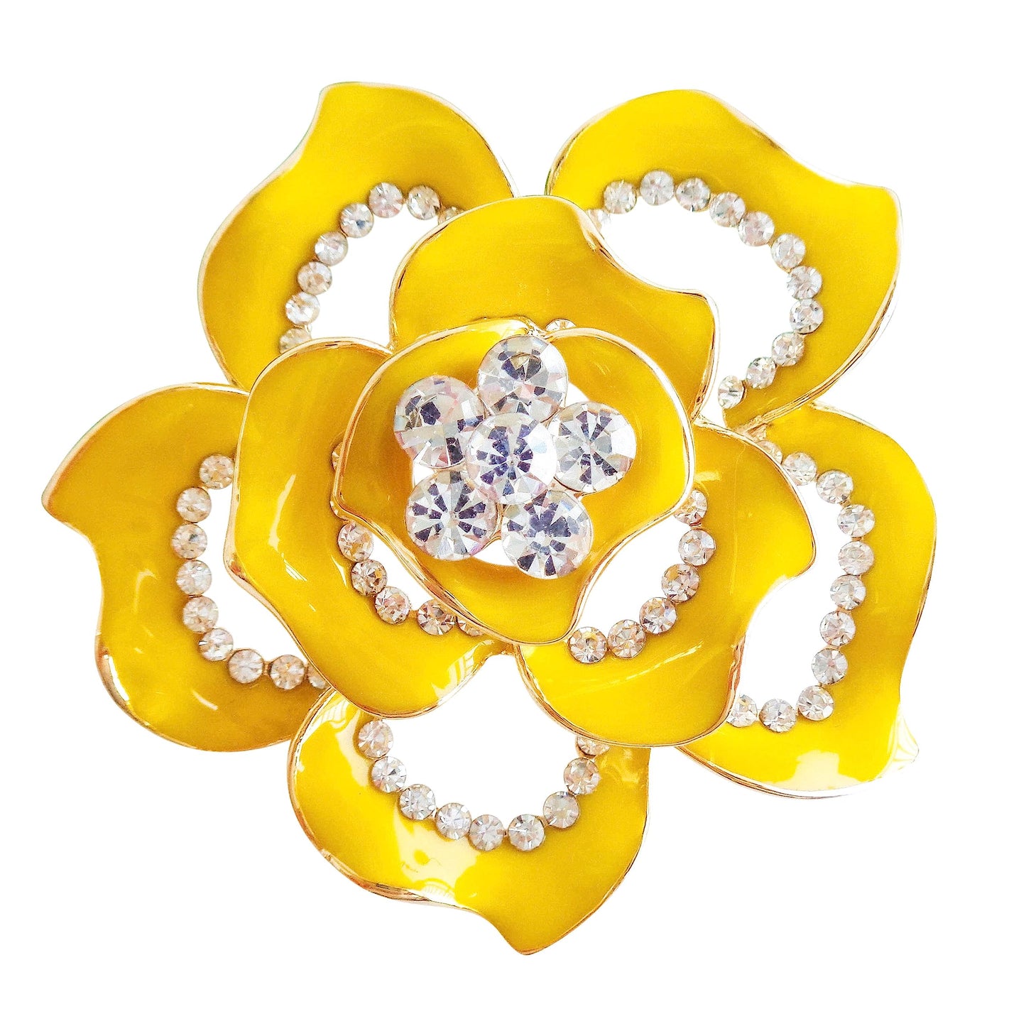 Navachi 18k Gold Plated Crystal Yellow Enamel Rose Flower Az7432b Brooch pins