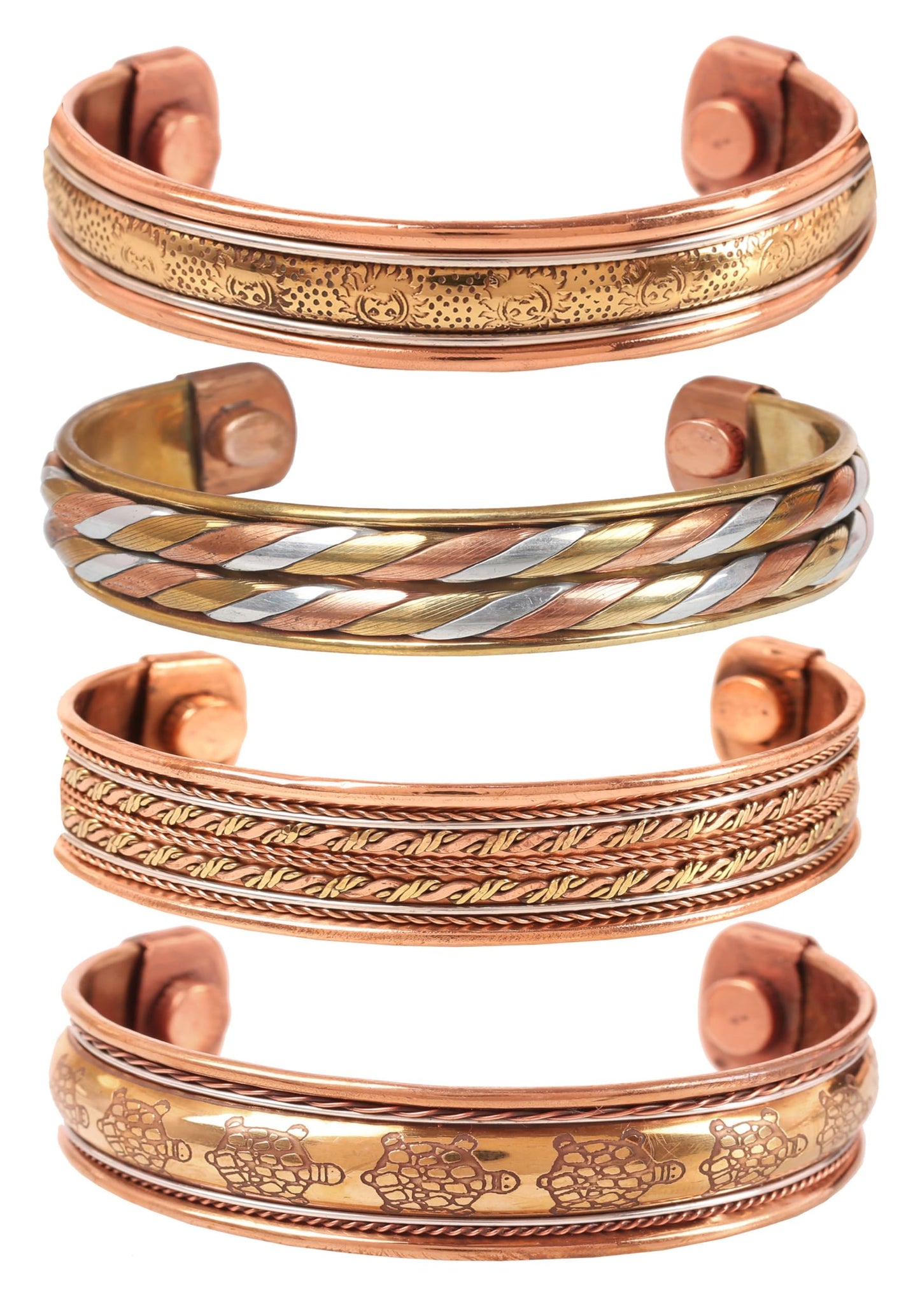 Touchstone copper bracelets | gift for men women |adjustable 100% pure solid real magnetic jewelry | handmade bracelet set combo | rope braided tibetan bangles. Set of 4 different designs