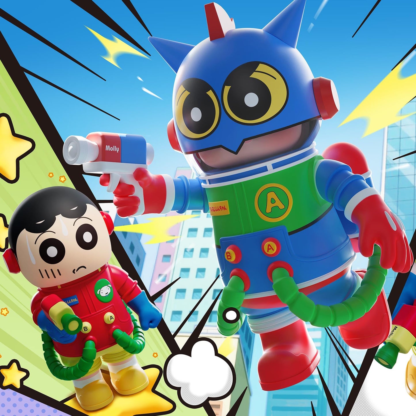 POP MART MEGA Space Molly 400%+100% Crayon Shinchan Figurines, Toys for Mordern Home Décor, Collectible Art Toy