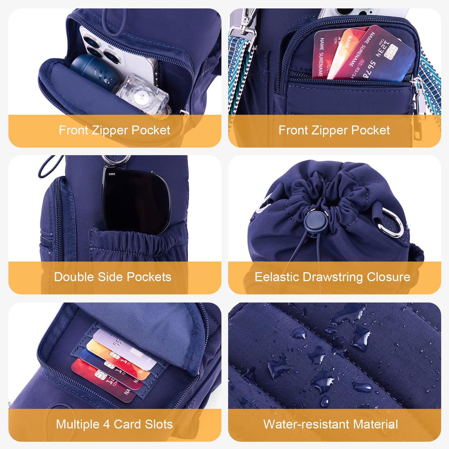 Lexiyat Water Bottle Bag 40 oz Crossbody Water Bottle Holder for Walking Hiking Insulated Compartment Carrier Purse with Adjustable Strap Blue