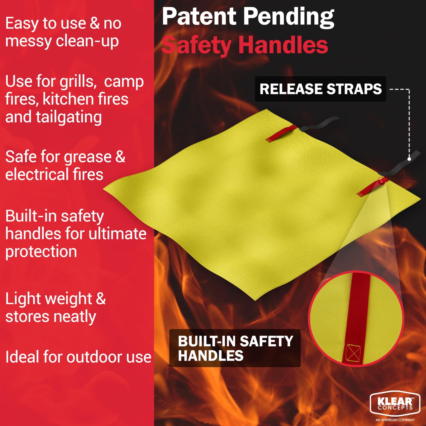 National Park Foundation Partner Emergency Silicone Fire Blanket with Safety Handles, 40"x40" Silicone Coated UM9 Fiberglass Fire Blanket, Home and Kitchen Fires, Camping Gear, Designed in USA(2Pk)