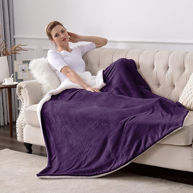 SOCHOW Sherpa Fleece Throw Blanket, Double-Sided Super Soft Luxurious Plush Blanket Twin Size, Aubergine 60inch X80''