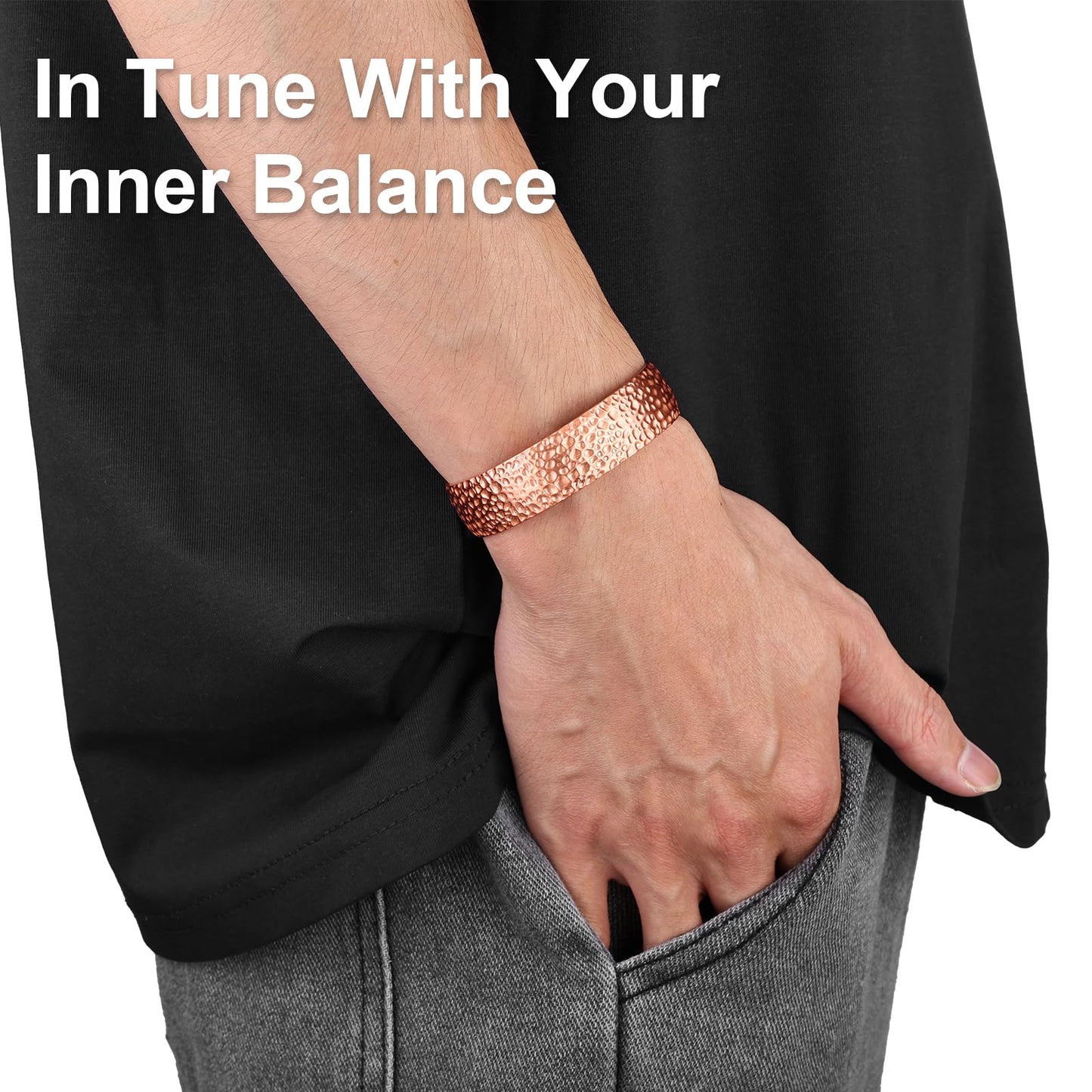 Fashtour Pure Copper Bracelet – Copper Bracelet for Men & Women – 100% Solid, Raw & Uncoated Handmade Hammered Tibetan Cuff Bangle (Classic Hammered Texture)