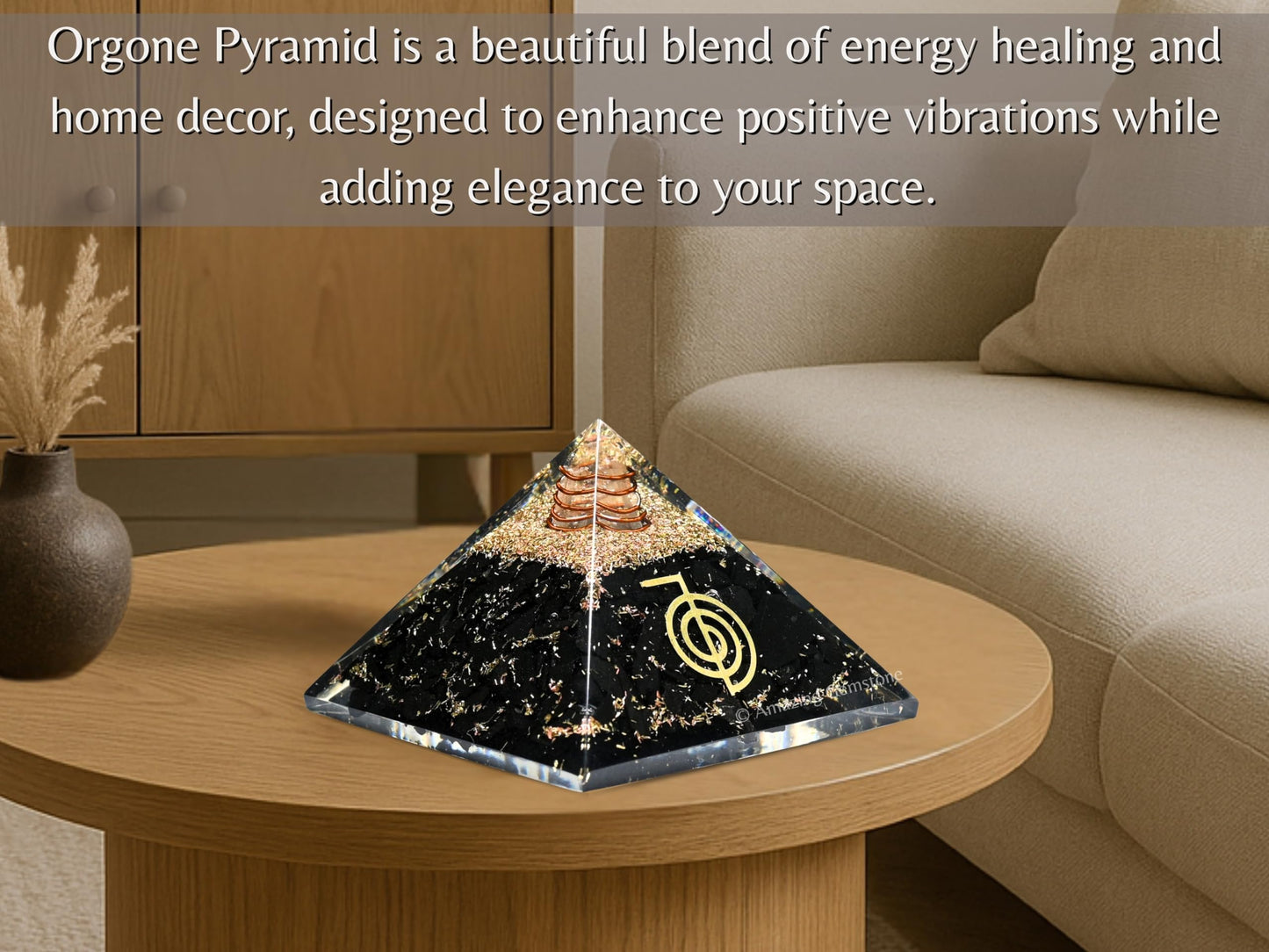 Amazing Gemstone Large Black Tourmaline Orgone Pyramid Crystal, Reiki Orgonite Pyramid - Positive Energy Healing