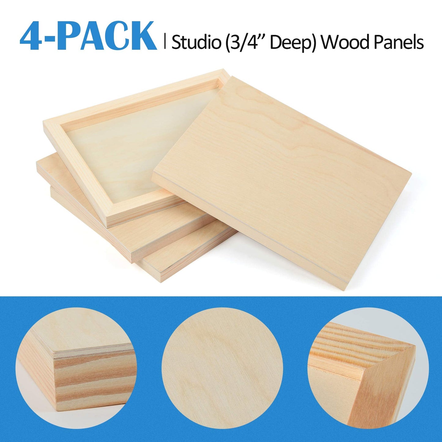 Falling in Art Unfinished Birch Wood Canvas Panels Kit, 4 Pack of 8x10’’ Studio 3/4’’ Deep Cradle Boards for Pouring Art, Crafts, Painting, and More