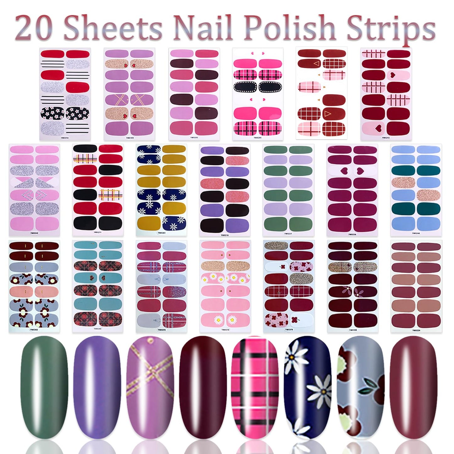 SILPECWEE 20 Sheets Glitter Nail Polish Strips Full Nail Wraps with Adhesive Nail Polish Stickers and 1pc Nail File