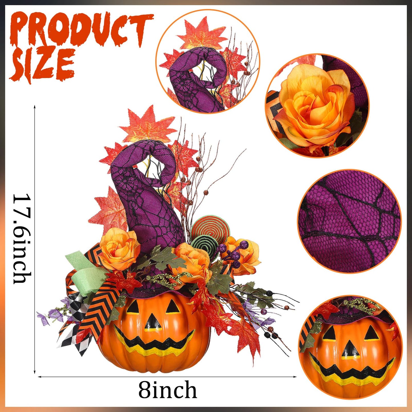 Daifunli Halloween Table Centerpieces Decorations Halloween Table Artificial Flowers Tabletop Decor for Home Kitchen Indoor Party(Pumpkin)