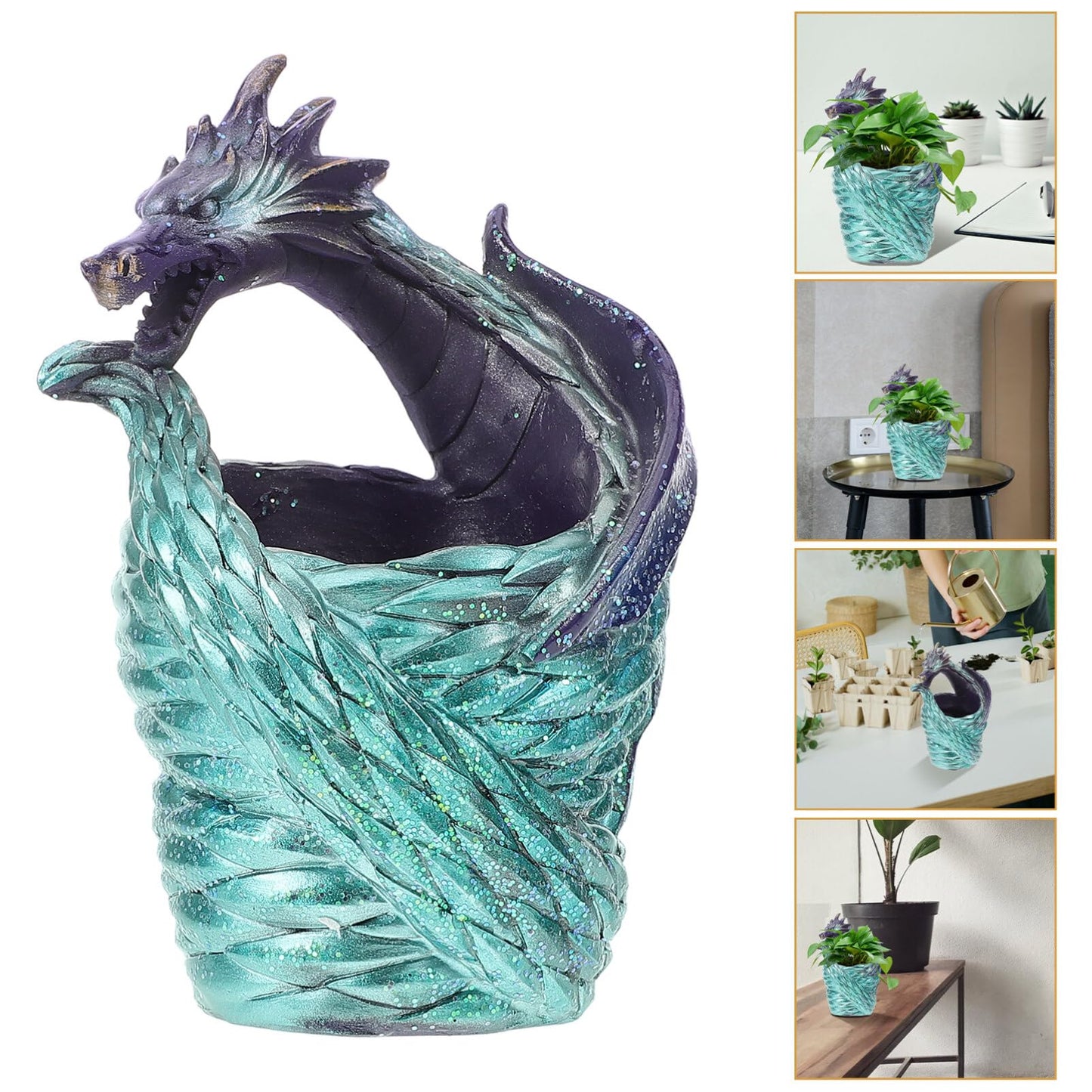 HANABASS Dragon-Shaped Resin Planter for Succulents Small Plants Decorative Pot for Home Office Desktop Garden Decoration 3.15X4.72X3.15 Inches