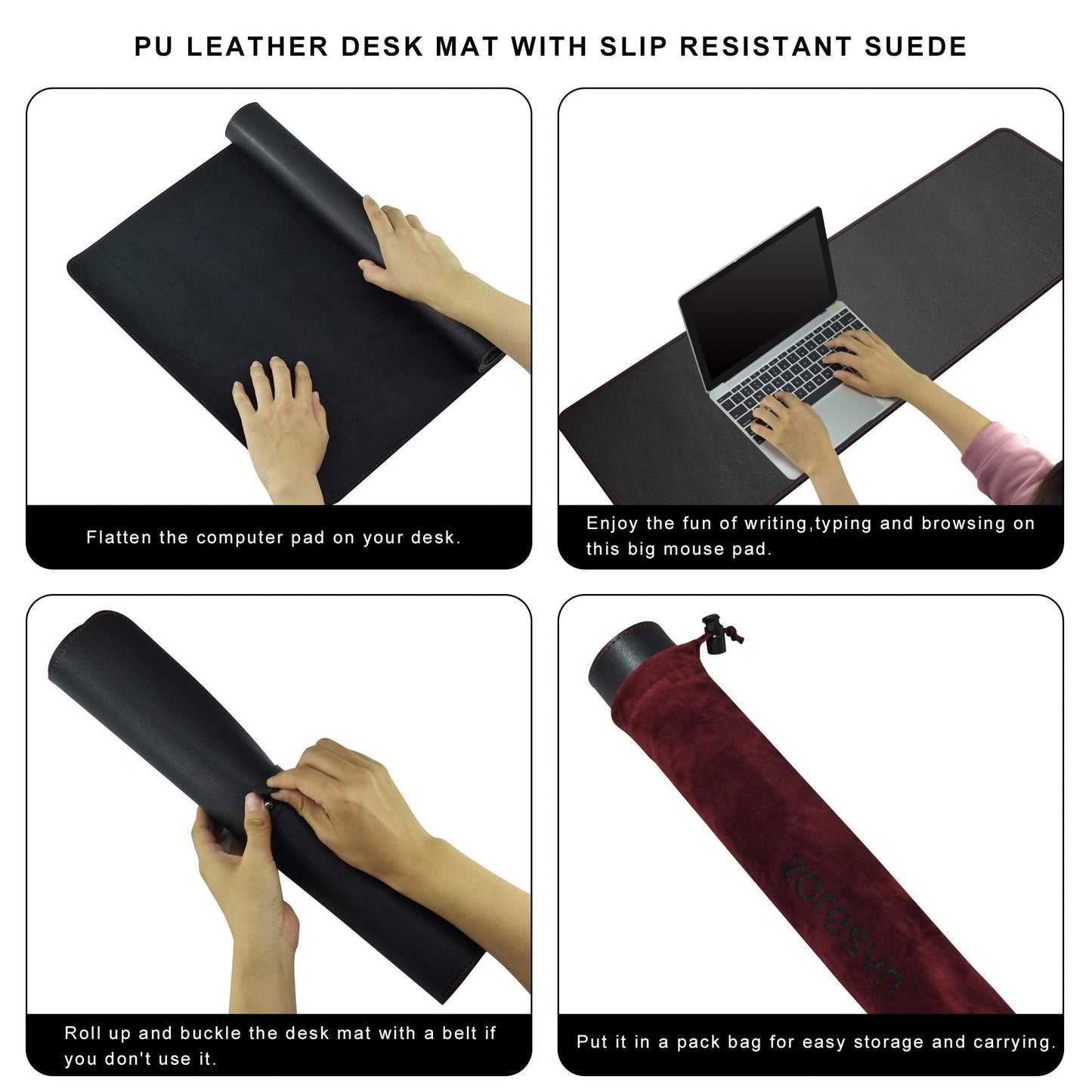 ZORESYN 4XL Oversized Large Mouse Pads (55" x 24") - PU Leather Extended Large Gaming Mousepad Desk Mat - Nonslip Base and Waterproof Desktop Keyboard Extended Mouse Mat (Black, 4XL - Oversized)