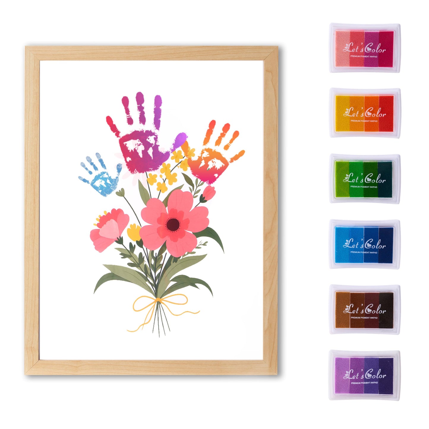 CHERRY CHEERS Flower Bouquet Handprint Art Kit, 3 Special Unique Sheets with Floral Design, DIY Keepsake Craft Gift, Meaningful Christmas or Thanksgiving Gift, 6 Colors Non-toxic Inkpads