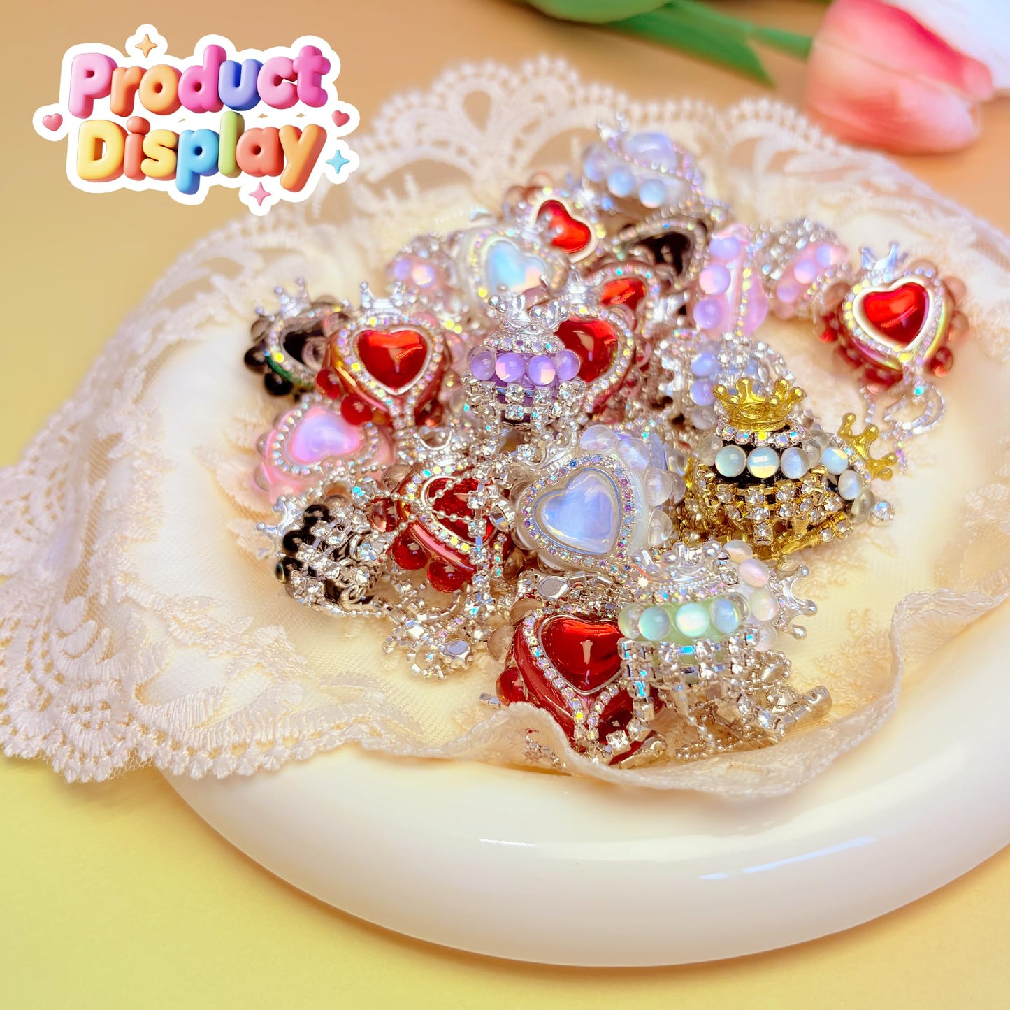 10pcs Rhinestone Focal Beads for Pens, Sparkling Crystal Crown-Shaped Designs with Tassels, Fancy Beads for DIY Jewelry Making Keychains Crafts Holiday Decorations