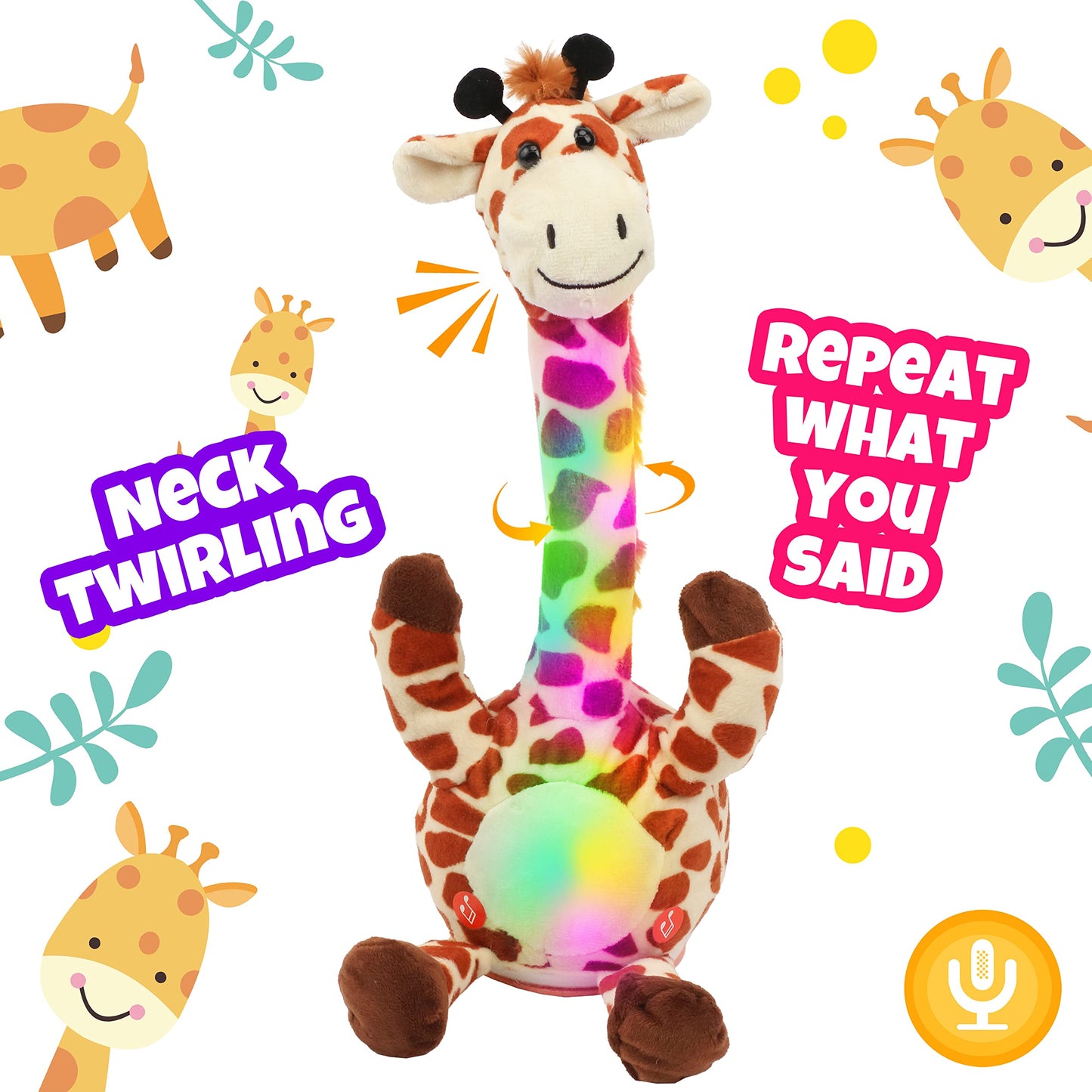 Hopearl Glowing Dancing Giraffe Toy Repeats What You Say Talking Toy Wriggle Singing Mimicking Twisting Electric Light Up Interactive Animated Speaking Gift for Kids, Brown, 13''