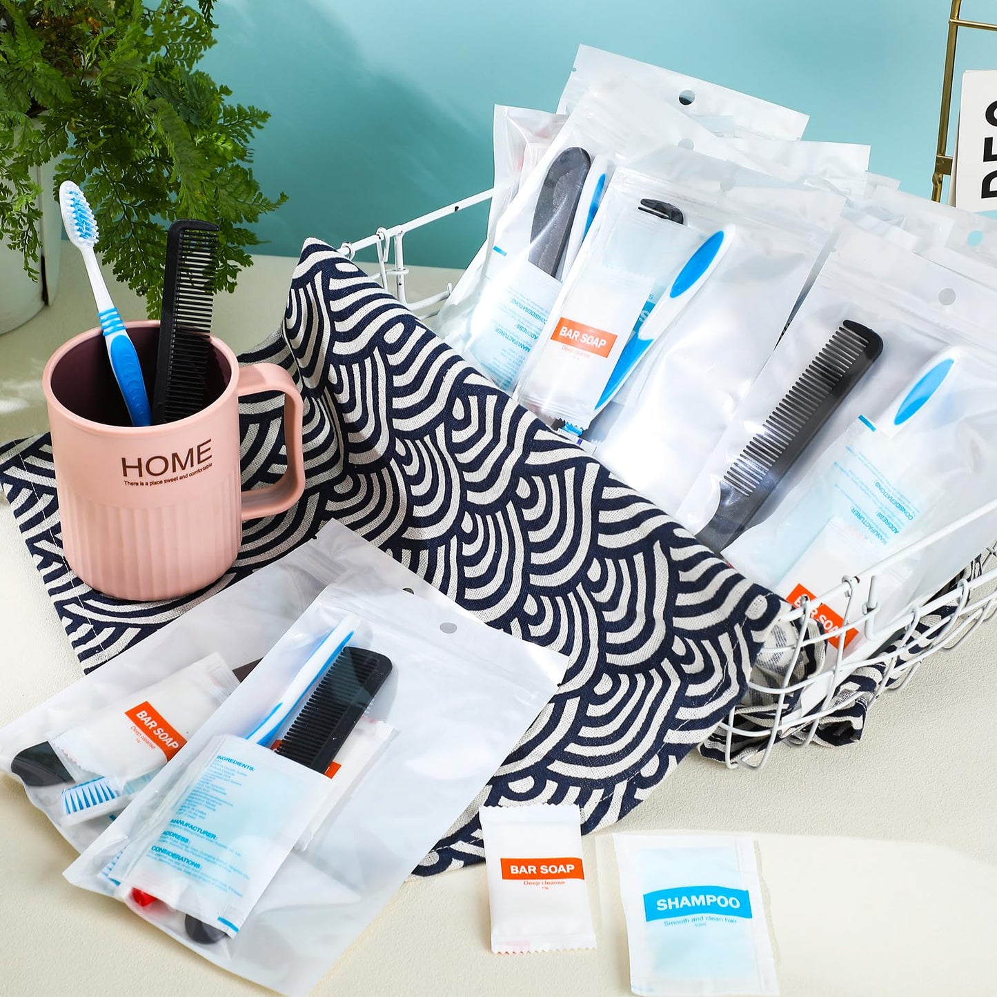 Tiangrid 96 Sets Personal Hygiene Kit Basic Toiletry Kits Homeless Supplies Bulk for Women, Men, Travel, Charity, Business Include 96 Shampoo, 96 Toothbrush, 96 Toothpaste, 96 Comb, and 96 Bath Soap