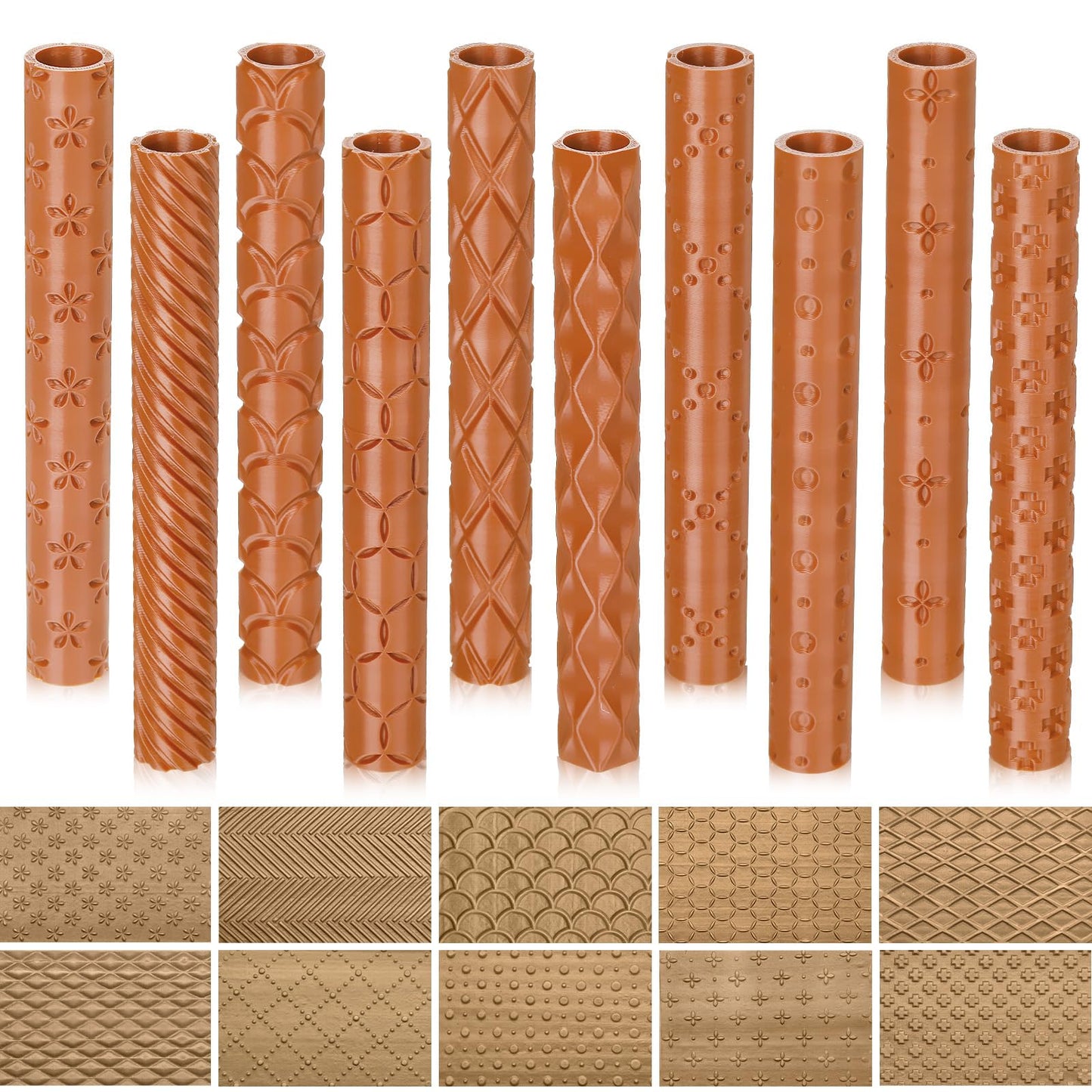 Leriton 10 Pcs Clay Texture Rollers Set, 3D-Printed Clay Pottery Tools 7 in x 0.91 in for Miniatures, Tabletop, Pottery, DIY Crafting, Jewelry Crafting