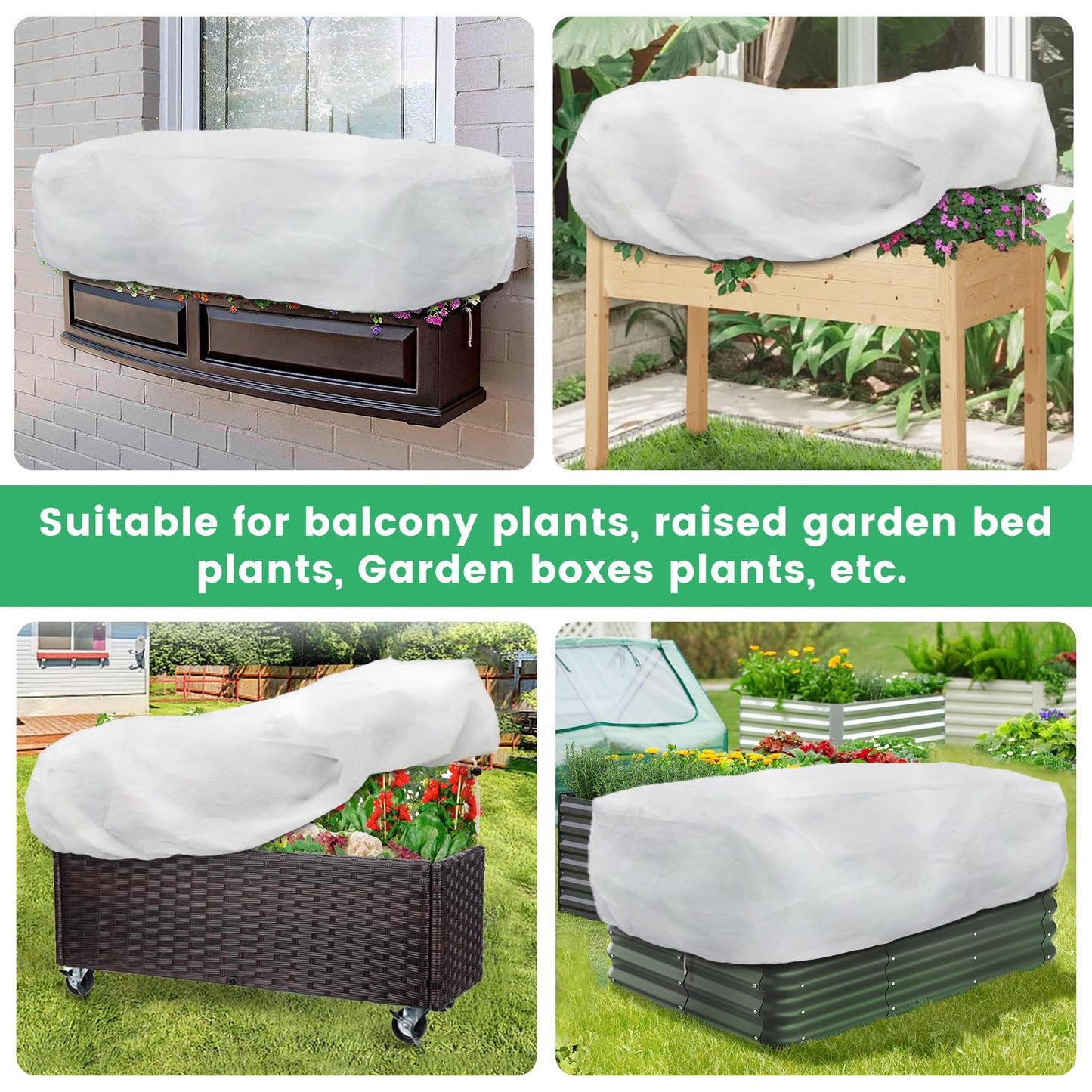 Plant Covers Freeze Protection, 2 Pack 4.1 x 2 x 1.6 ft Rectangular Raised Garden Bed Cover with Drawstring, 2.47oz/yd² Large Garden Box Frost Blankets Reusable Frost Cloth for Winter Outdoor Plants