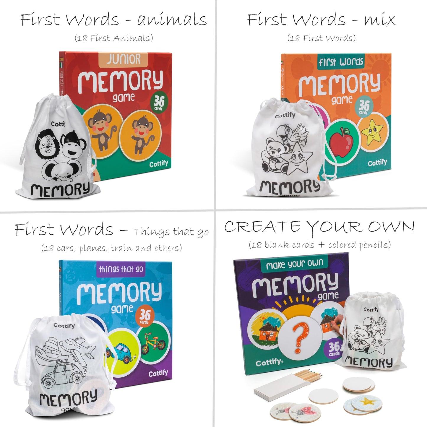 Montessori-Inspired Wooden Matching Game for Toddlers 2-4 Years - Durable, Scratch-Resistant 36 Card Set, Includes Carry Bag - Memory Game for Toddlers 2-4 Years - Cognitive Verbal Skills Development