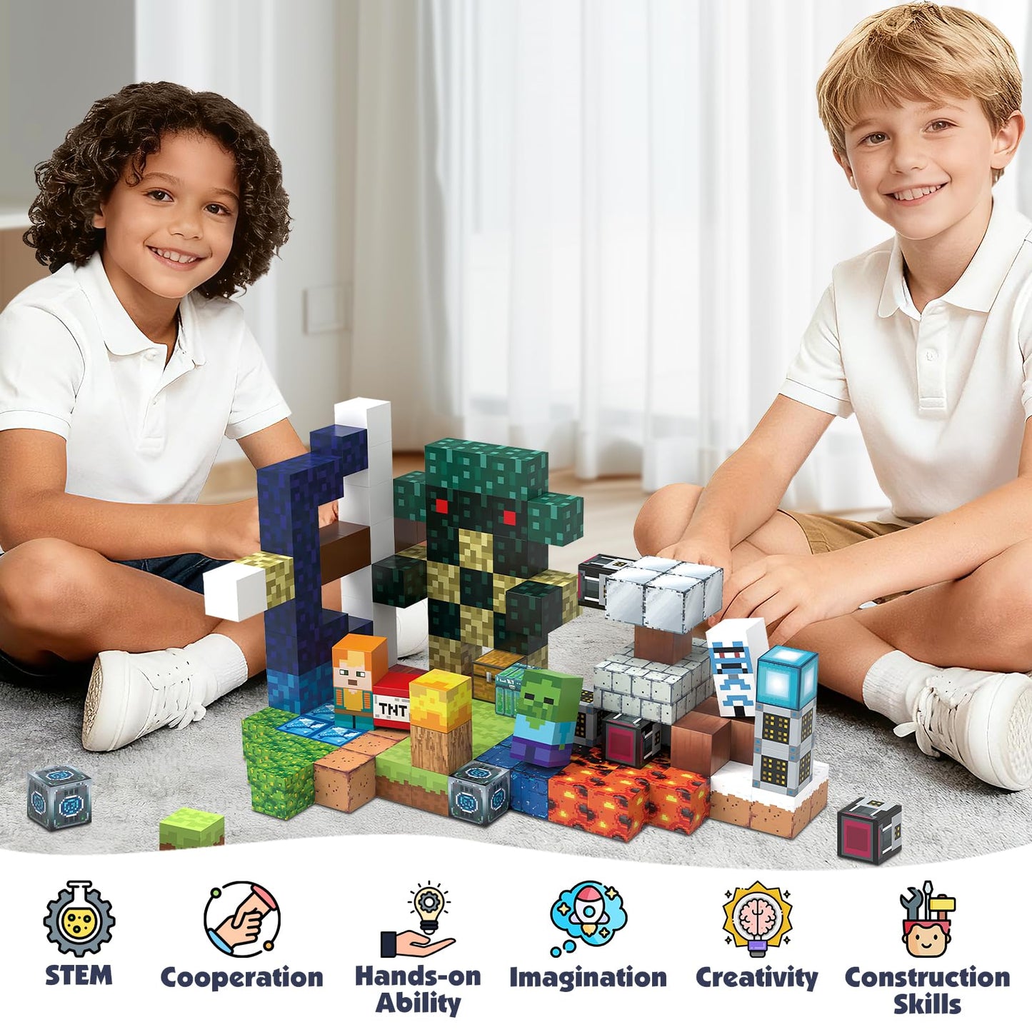 cuuanpuwat Magnetic Blocks - 150pcs 0.8 Inch Magnetic Building Blocks Set, Stacking Construction Toys, STEM Educational Sensory Magnet Cube for Kids Ages 3+