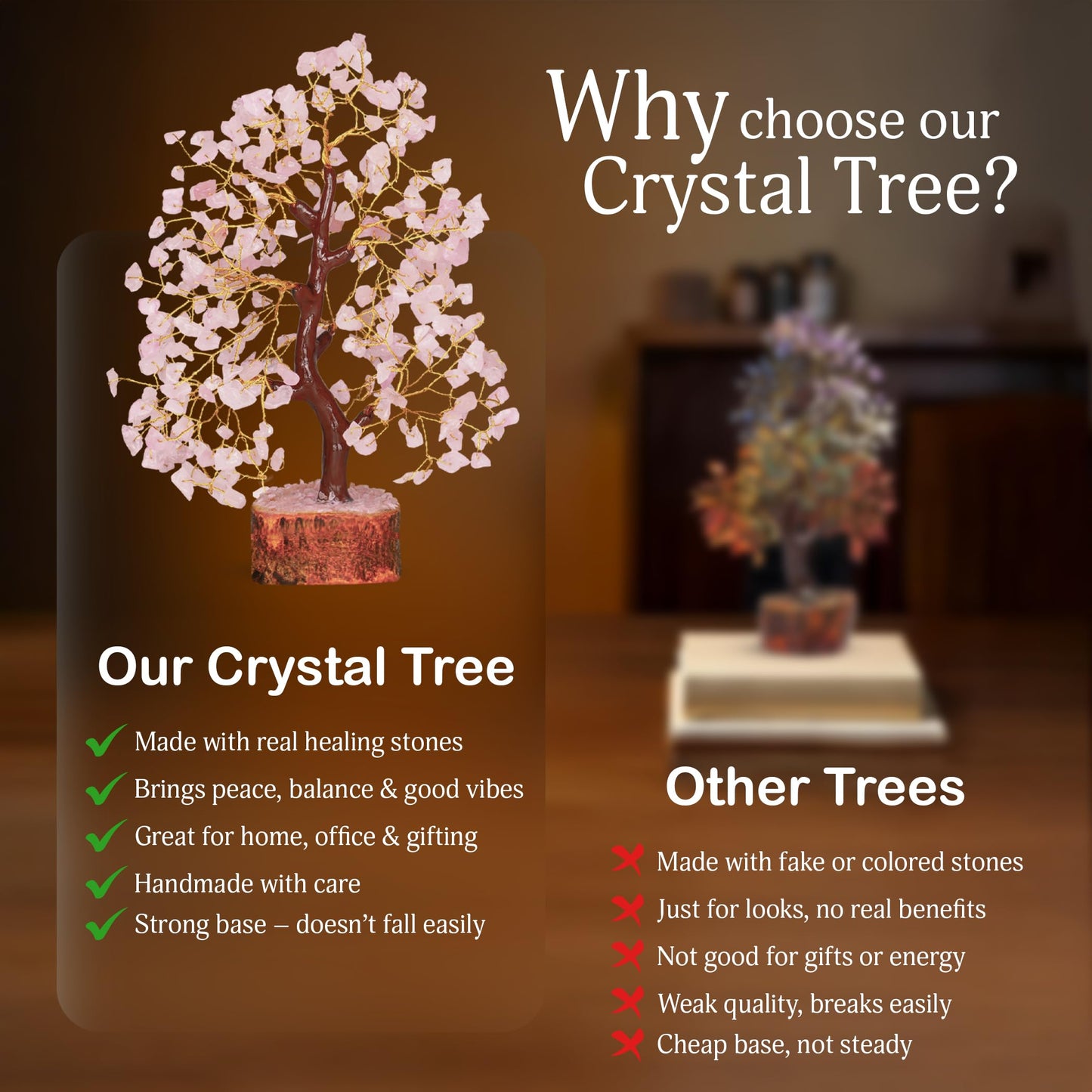 Rose Quarts - Rose Quartz Tree, Crystal Tree of Life, Good Luck Stones and Crystals, Home Decor Gifts, Gem Tree, Crystal Tree for Positive Energy,