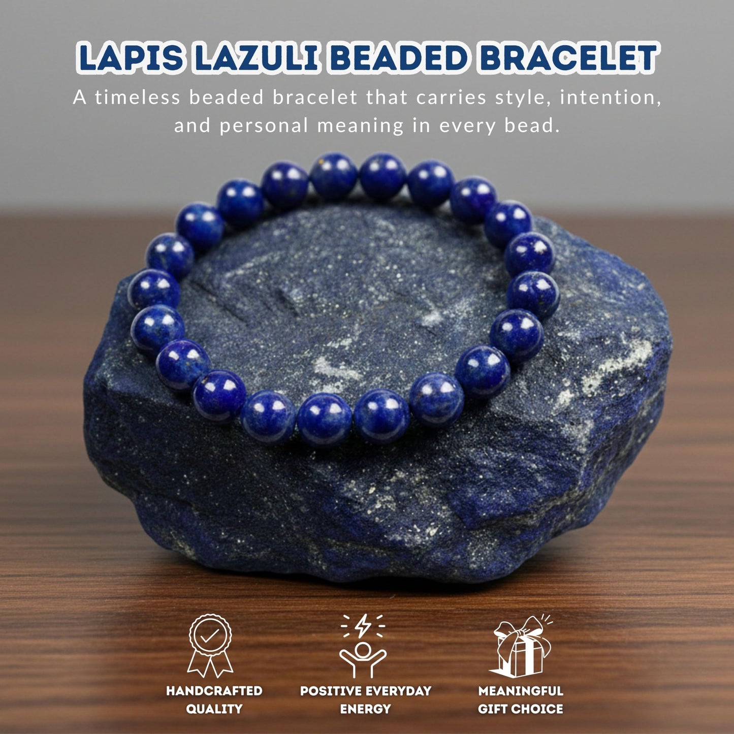 Cherry Tree Collection Lapis Bracelet – Genuine Blue Lapis Lazuli Beaded Bracelet, Handmade 8mm Stone Bracelet for Men & Women, Healing & Positive Energy, Sizes S/M/L, Gift Ready (Small)