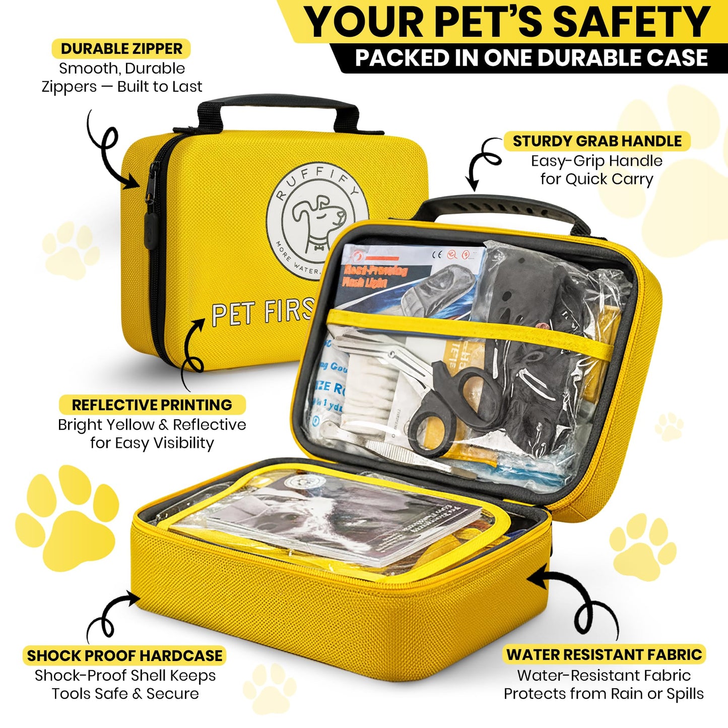 Ruffify Dog and Cat First Aid Kit – Vet Approved, 74 Essential Items Pet Emergency Kit Accessories for Car, Travel, Hunting, Hiking & Camping Gear with Mini Pouch for Home, Office & Outdoor Adventures