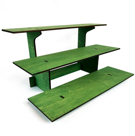 3-Tier Straight Retail Table Display Stand with Shelves for Products | 3 Step Straight Display Rack for Counter Top, Craft Shows, Farmers Market, Trade Shows, Pop ups, Soap Display, Candles (Green)