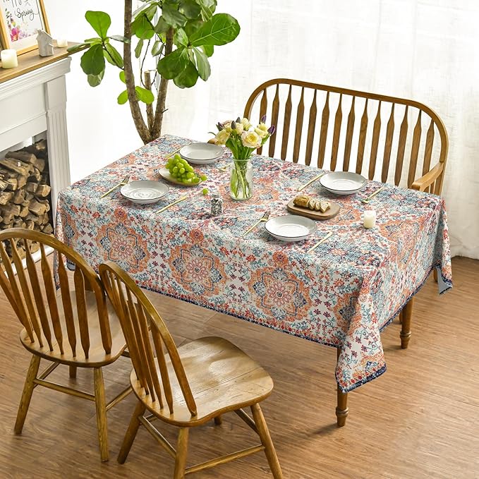 Horaldaily Boho Bohemia Style Tablecloth 60x60 Inch Square, Vintage Country Rustic Farmhouse Magical Orange Washable Seasonal Table Cover for Party Picnic Dinner Decor