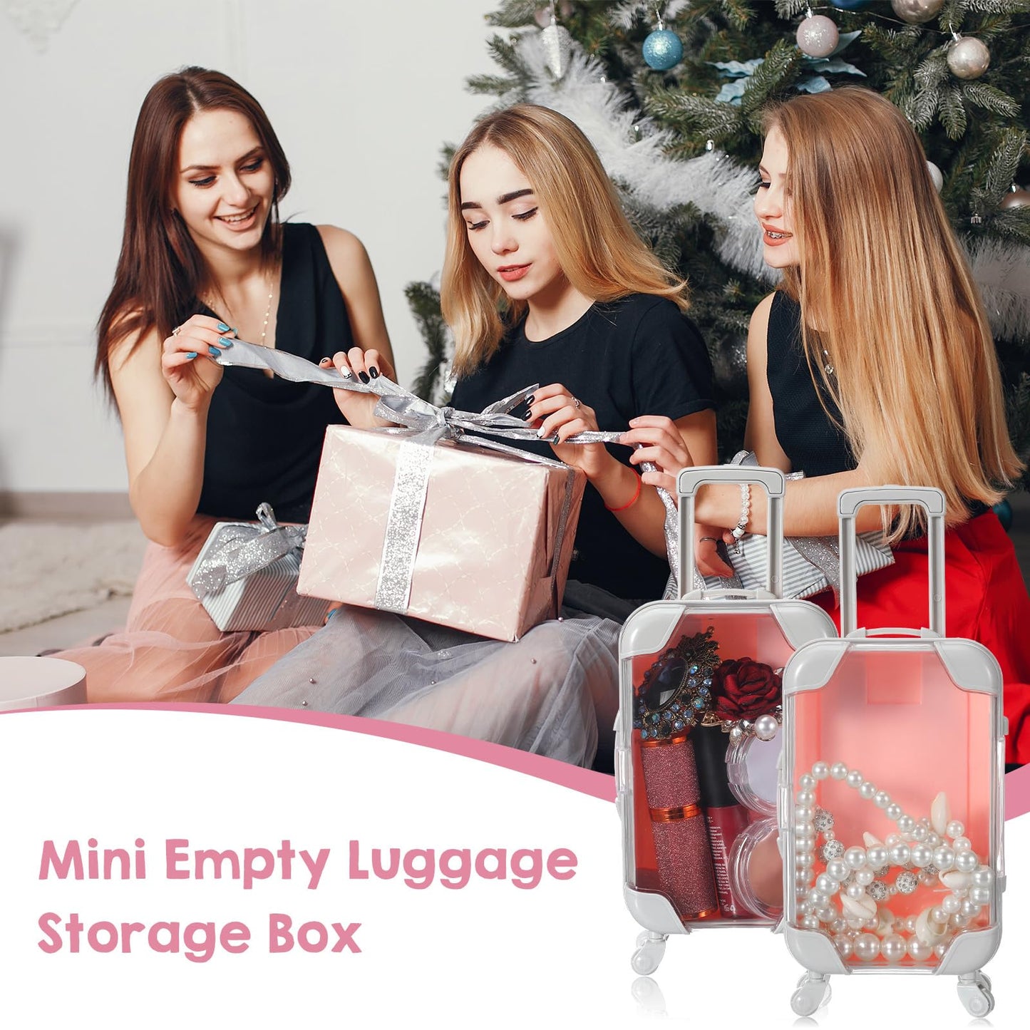 Douaowoc 8 Pack Mini Suitcase Candy Box, Tiny Plastic Luggage, Mini Empty Suitcase Party Favor Box for Travel, Wedding, Family Vacation, Jewelry, Party, Pink