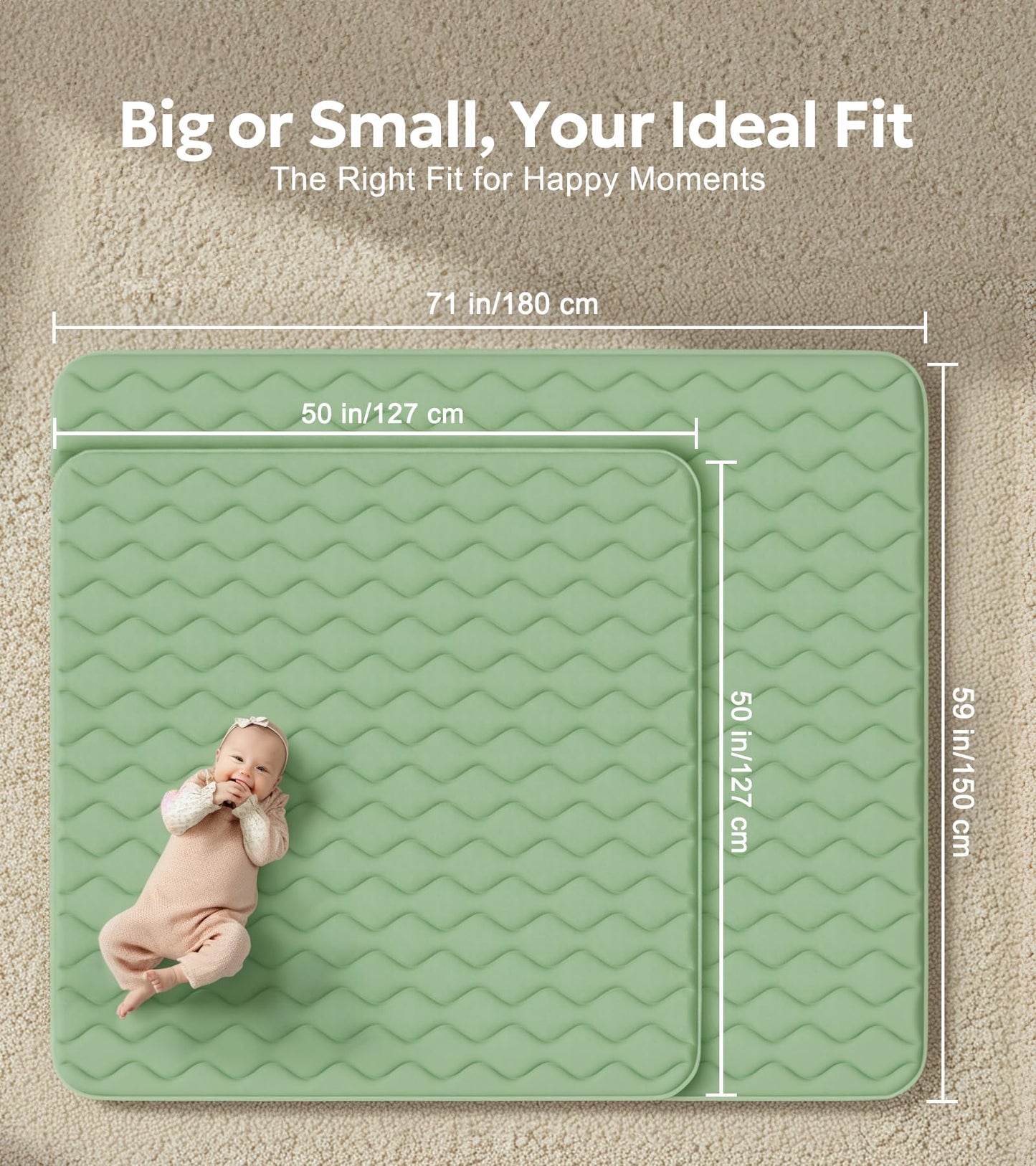 Mallify Baby Play Mat 50"x50", Non-Slip Baby Mat for Floor, Soft Thicker Playpen Mat, Portable Playmat, Crawling Mat for Infants, Babies, Toddlers, Activity Mat, Green