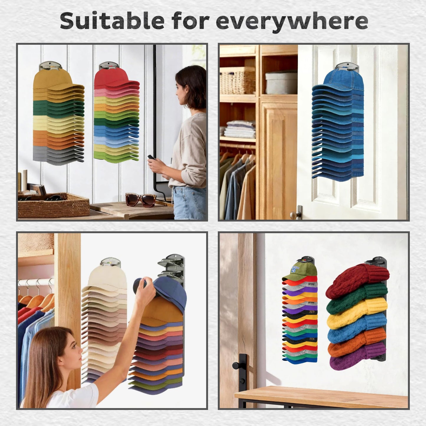 BRUBEQO Spring Clip Hat Organizer Hold Storage 40 Caps for Baseball Caps（2-Pack） Wall Mount Closet & Door Hat Rack Holder Hanging Closet Install with Strong Adhesive or Screws.