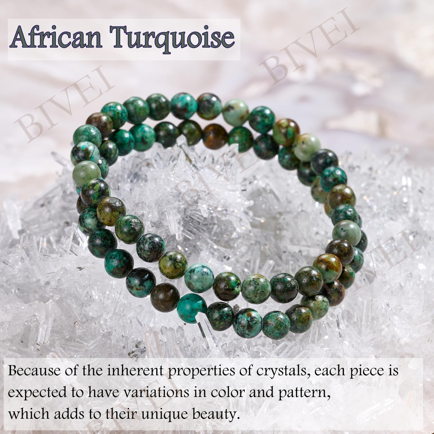 Bivei African Turquoise - Evolution - 6mm Beaded Bracelets for Women Handmade Semi Precious Natural Stone Stretch Elastic Jewelry for Women Yoga Protection Gifts Small