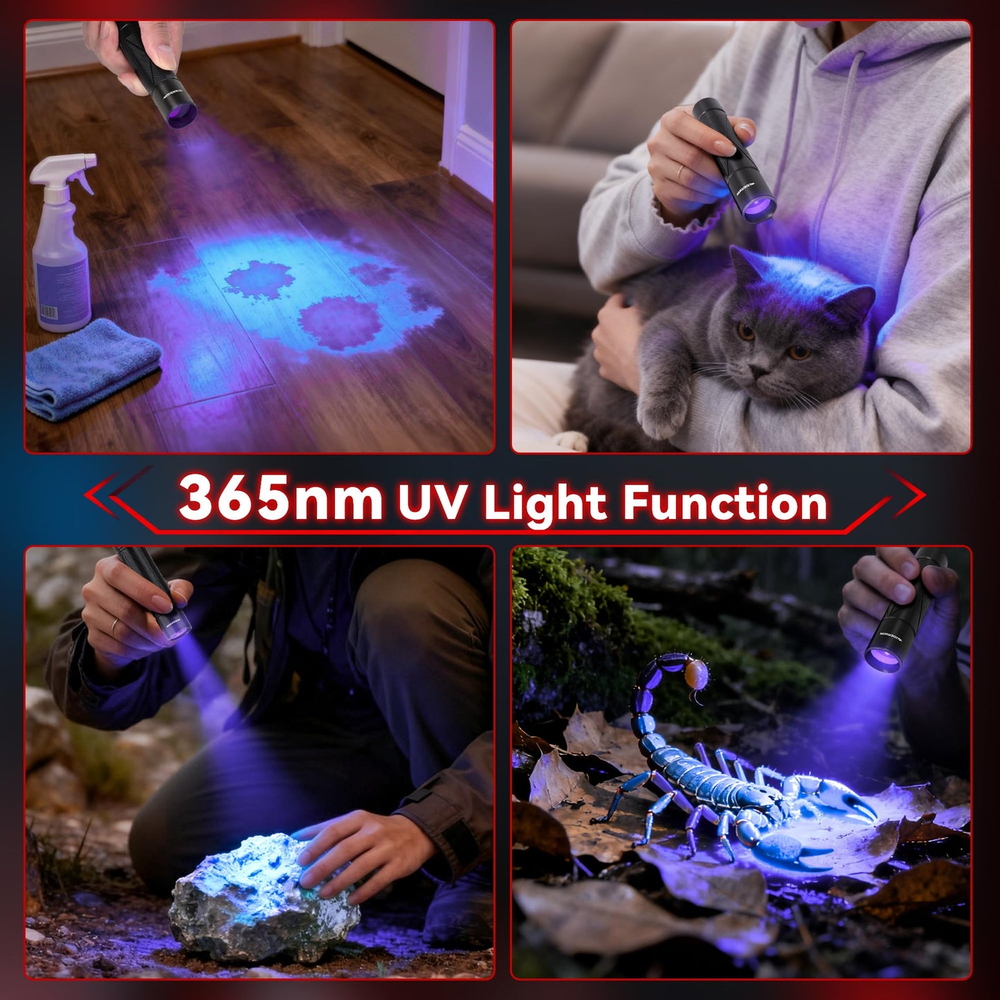 AUDERWIN G5 Rechargeable Flashlights 10000 High Lumens, EDC Flashlight with 365nm Black Light UV Flashlight & Laser Pointer for Emergency Detection Camping, Multifunctional 2-in-1 Set Gifts for Men