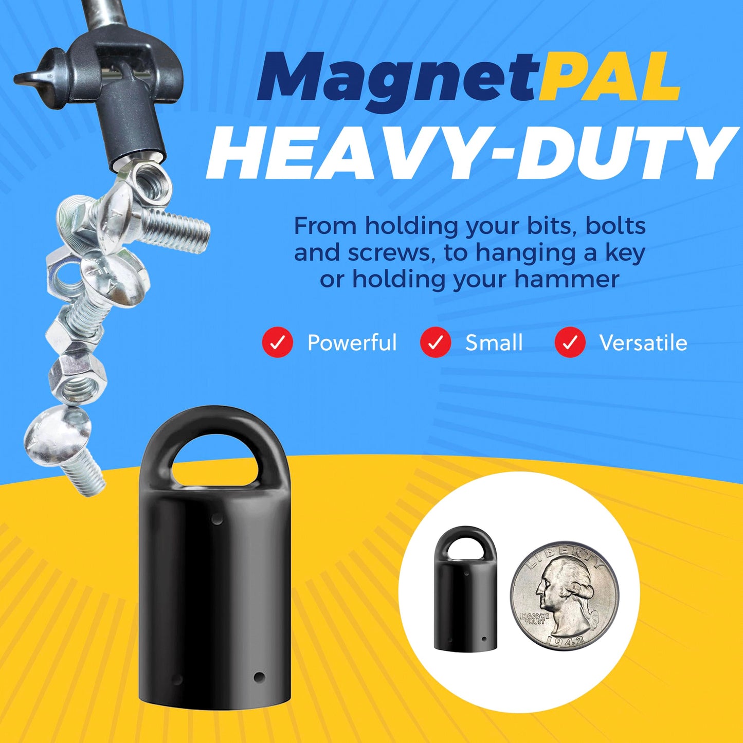 MagnetPAL Heavy-Duty Neodymium Anti-Rust Magnet, Magnetic Stud Finder, Hide-A-Key, Tool Holder & Retrieval, Most Powerful Magnet 12lb Pull, Indoor or Outdoor Multi Use Tools, Quick Release Keys Black