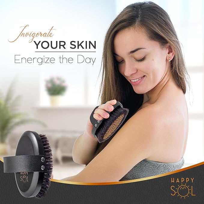 Copper Dry Brushing Body Brush for Lymphatic Drainage by HAPPY SOL - Ion Charged Copper Bristles for Glowing Skin, Improve Blood Circulation and Reduce Stress
