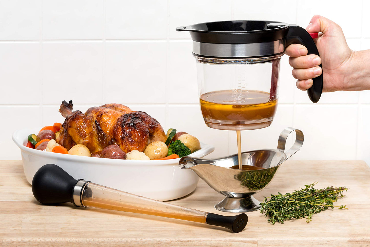 Cuisipro Fat Separator with Bottom Release, Plastic, 4 Cup Strainer with Handle, Grease Strainer Dishwasher Safe, Oil Separator for Kitchen