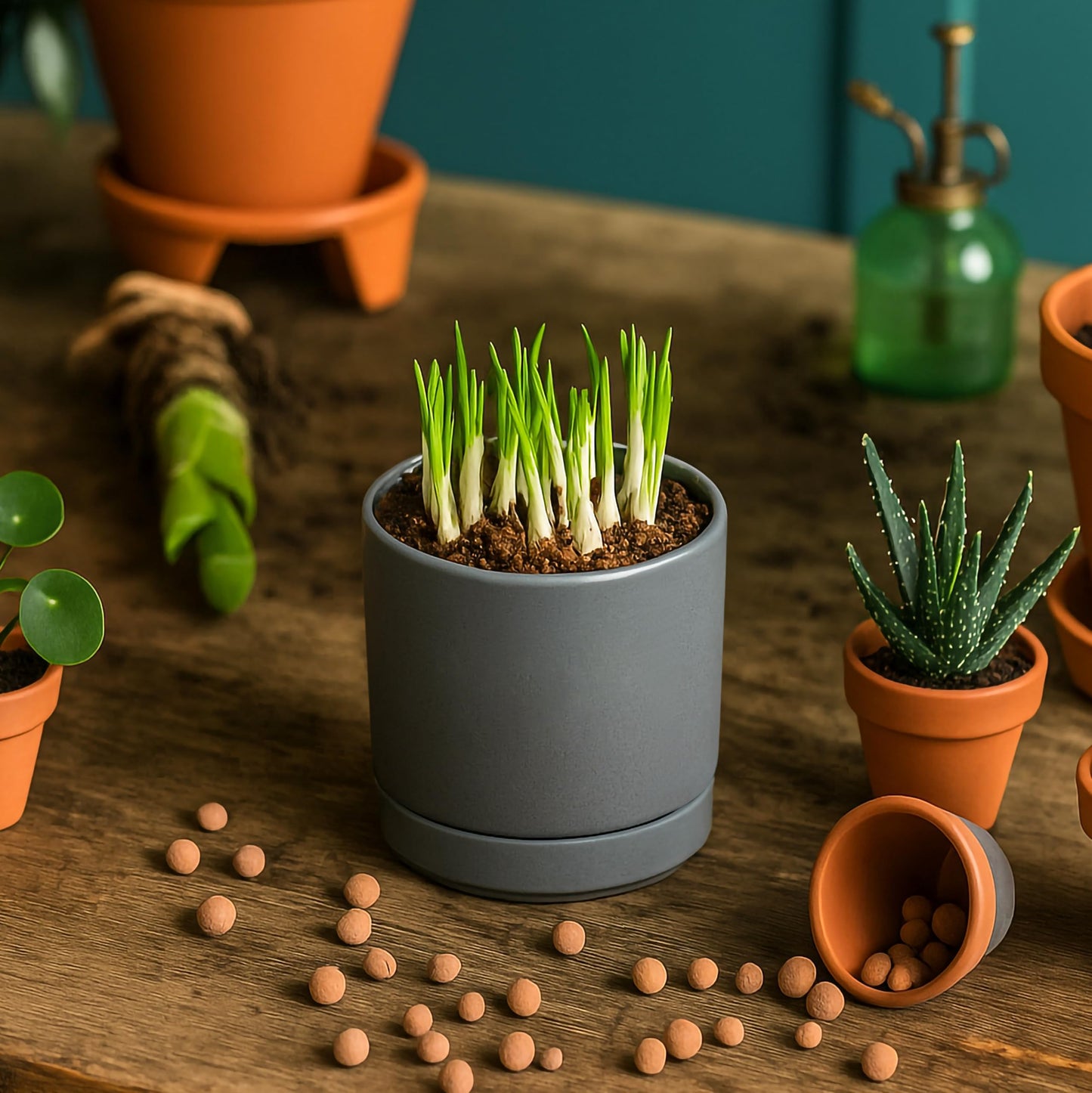 D'vine Dev Set of 3 Plants Pots, 3.5 Inch Ceramic Planter Pot for Plants with Drainage Hole and Saucer, Speckled Grey, 94-N-A-3