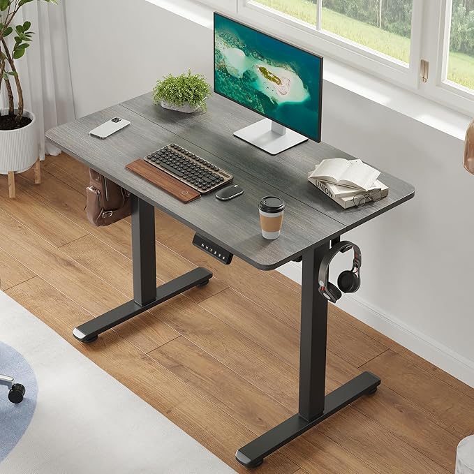 Casaphoria 40 x 24 inches Inch Electric Standing Desk, Sit to Stand Desk with Memory Height Adjustment, Home Office Computer Desk for Writing and Games, Grey