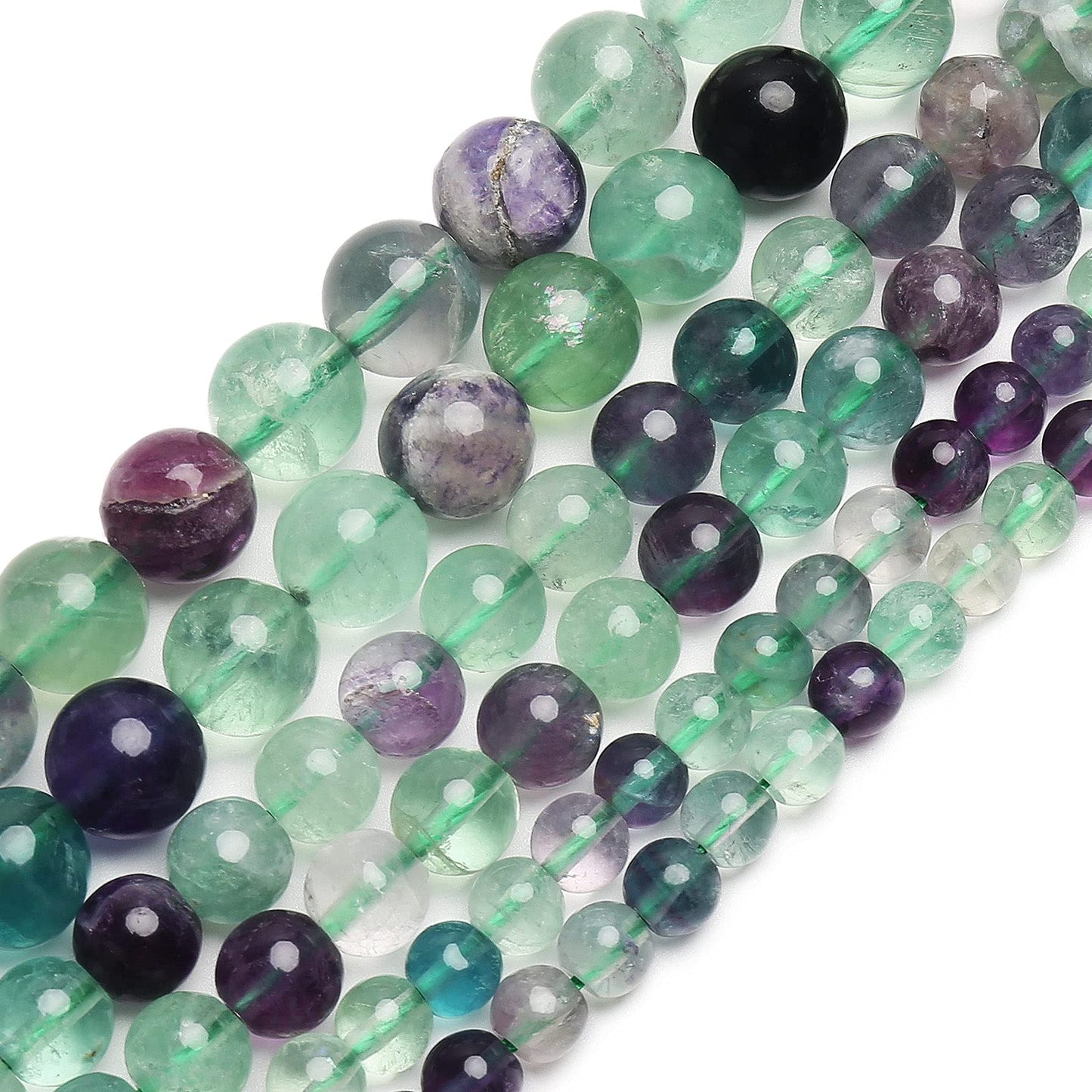 70PCS Natural 8MM Healing Gemstone, Fluorite Energy Stone Round Loose Beads, Semi-Precious Crystal Beads with Free Elastic String for Jewelry Making DIY
