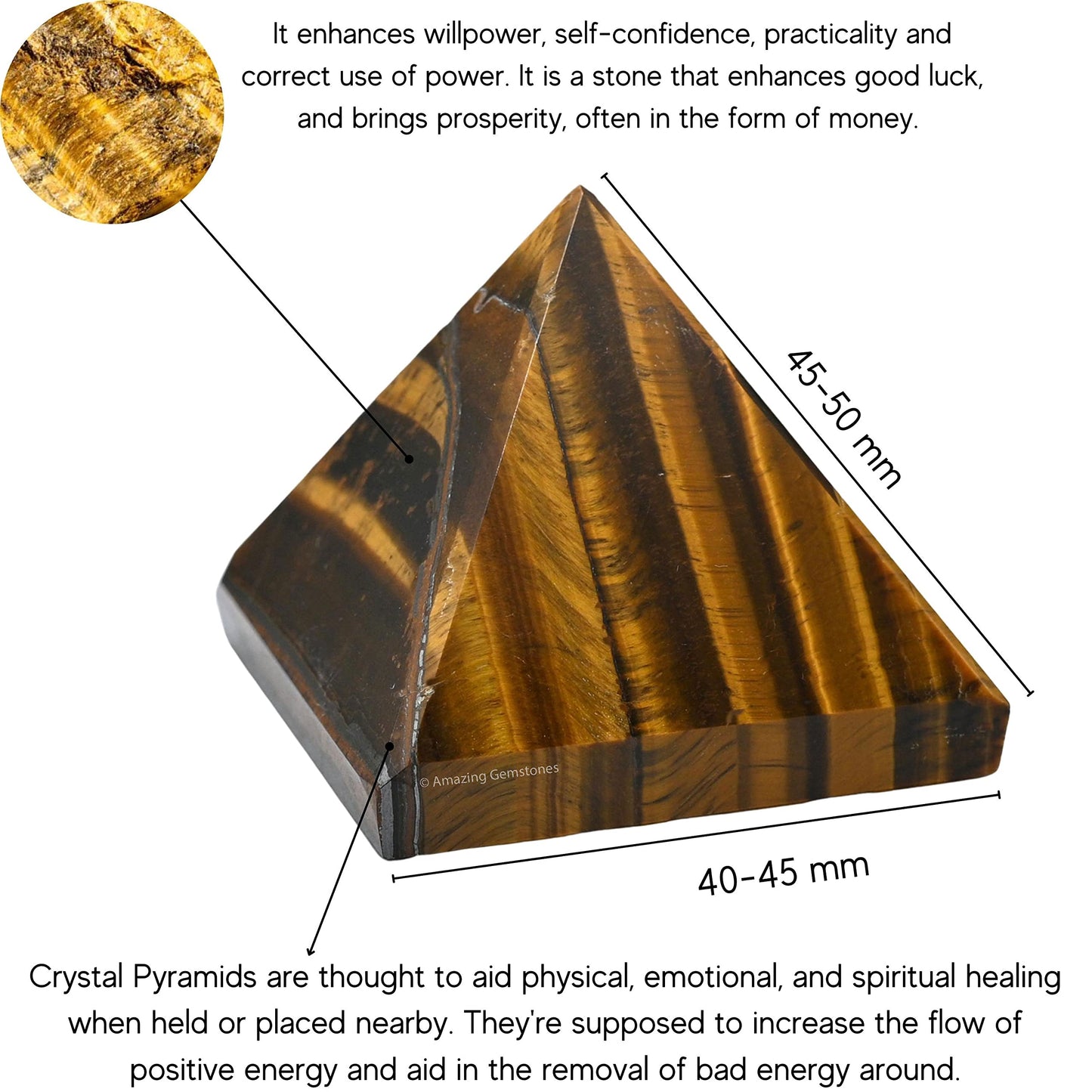 Amazing Gemstone Tiger Eye Pyramid Crystal Healing Stones - 2" Great Pyramid Figurine of Natural Stone Pyramid for Meditation, Reiki, Chakra Balancing and Crystal Pyramids Grid