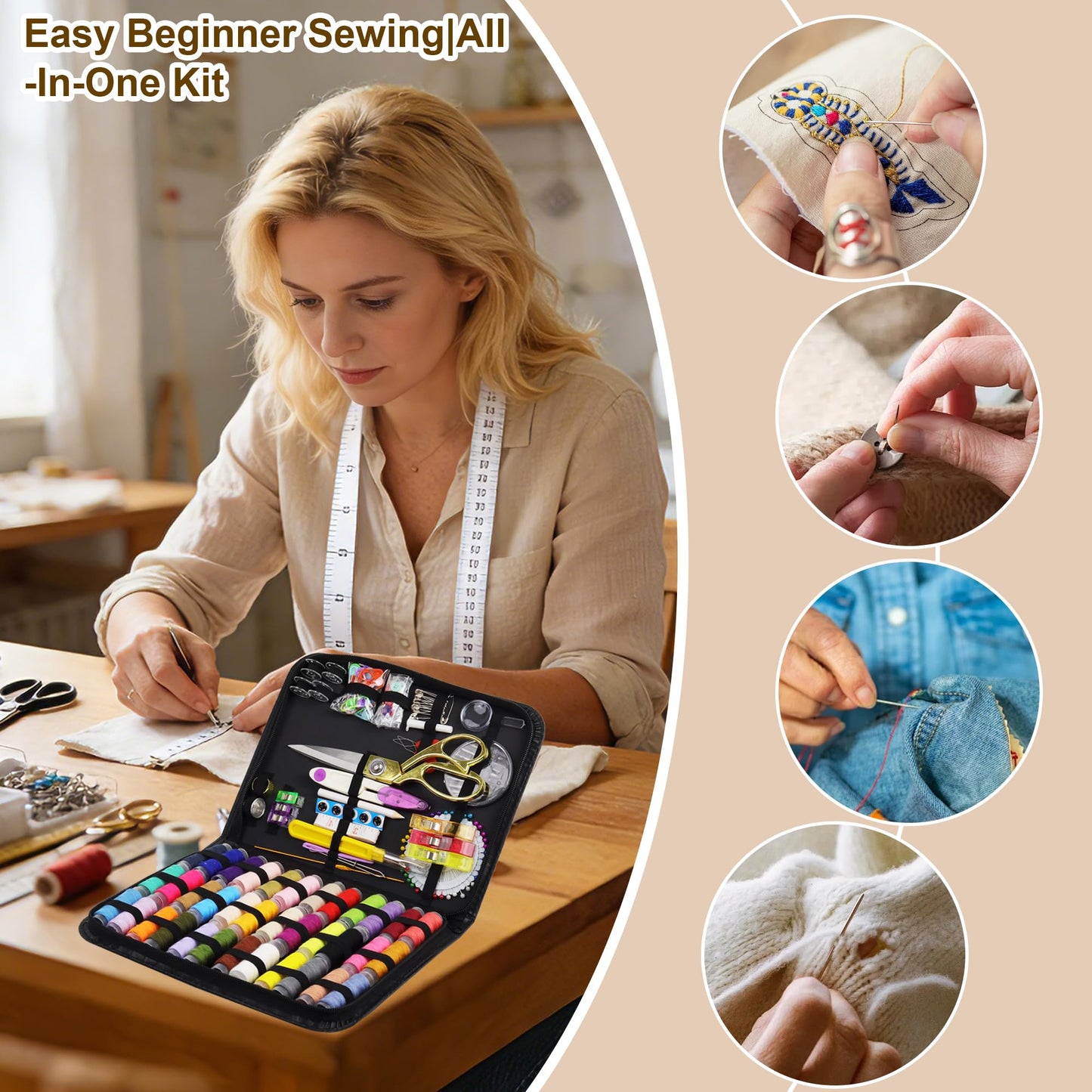 Sewing Kit for Adults, 238 pcs Sewing Accessories,38XL Thread Spools, Friendly for Beginner and Professional for Worker, Suitable for Travel, Home, School and DIY Gift, Needles,Emergency Sewing Kits