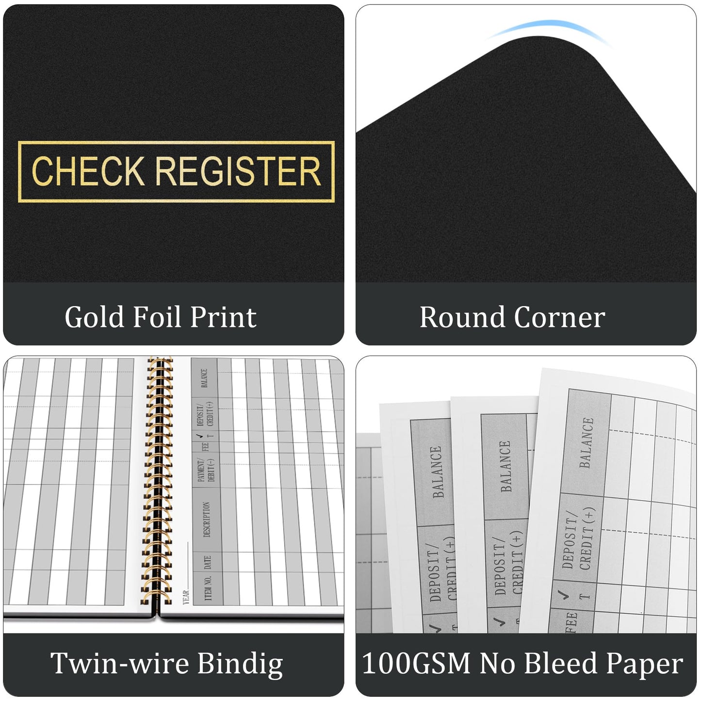 HAUTOCO Check Registers for Personal Checkbook, Transaction Expense Ledger Log Book for Small Business, Checking Account Register Book to Track Payments, Deposits, Finances, 8.4 x 6.2'', Black