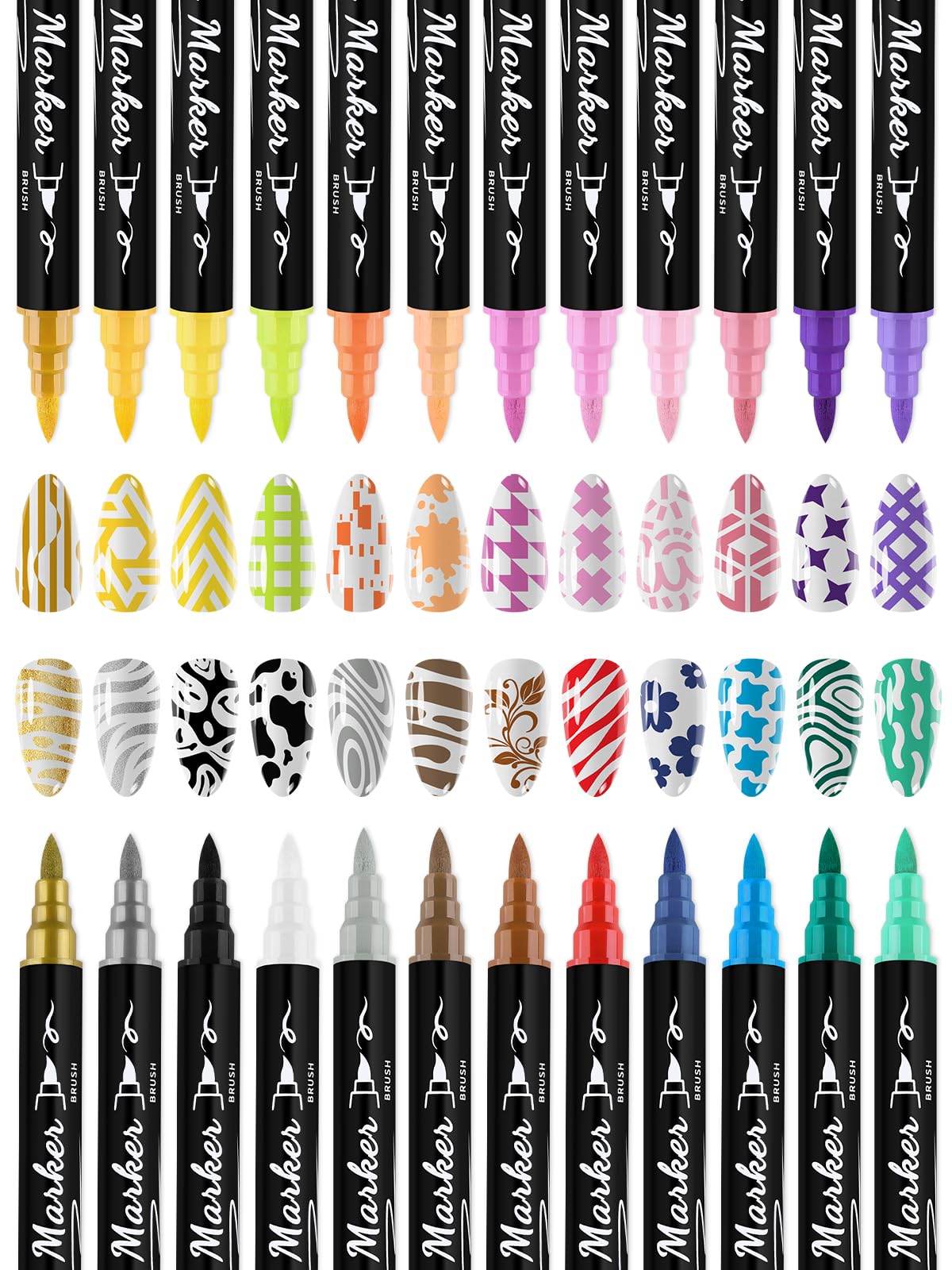 EBANKU 24 Pcs Nail Art Pens Set, Nail Polish Pens Quick-Drying Nail Art Markers Acrylic Paint Nail Point Graffiti Dotting Liner Pen No Squeeze Needed for Christmas Party