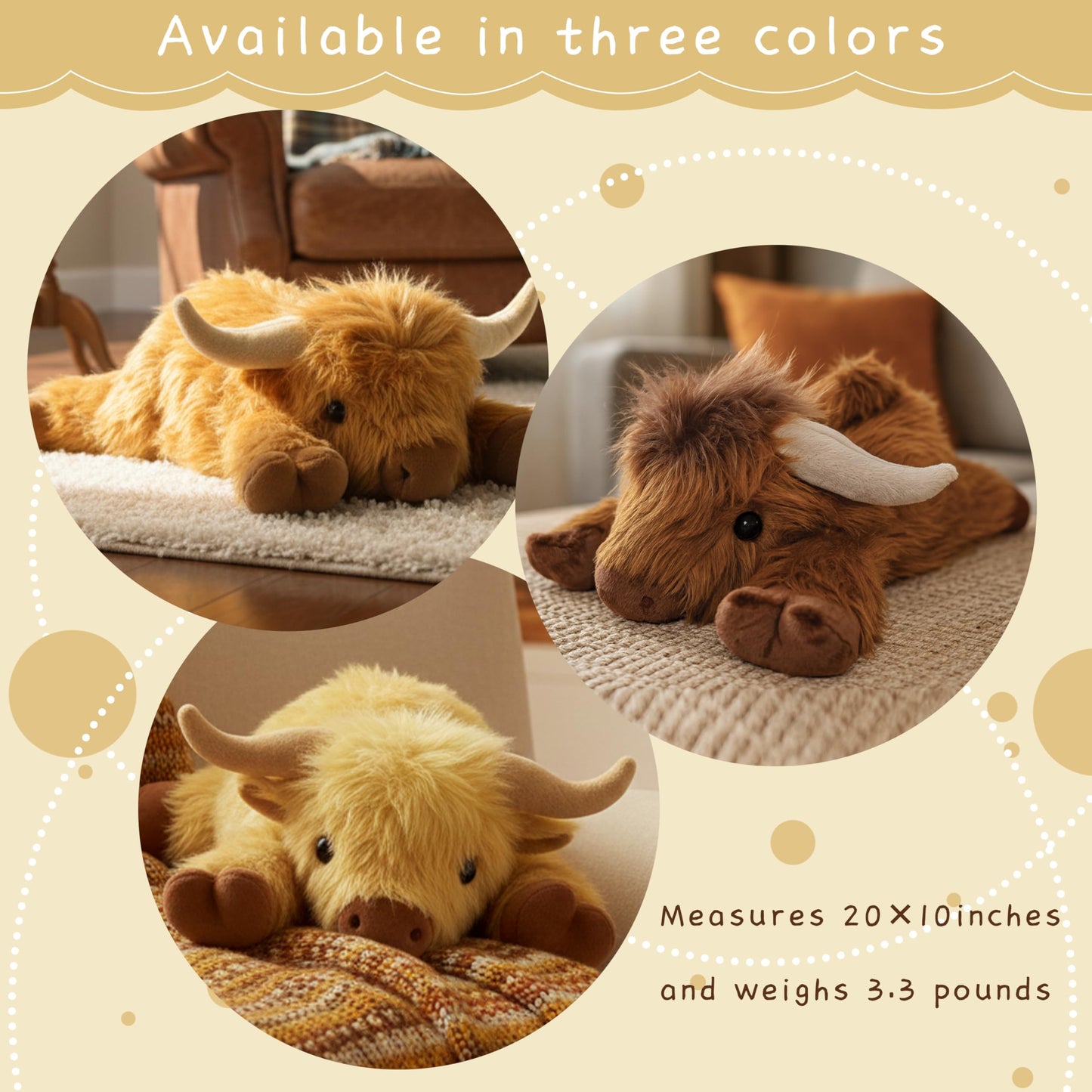 Highland Cow Plush Toy, 4-Pound Weighted Stuffed Animal, Microwaveable and Coolable - Suitable for Boys and Girls (Brown)