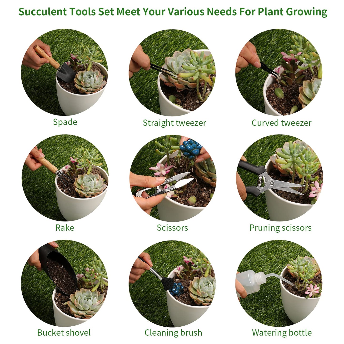 11Pcs Succulent Tools,Mini Garden Tools,Succulent Watering Tool as Plant Accessories,Succulent Gardending Hand Tools Kit for Seedling Soil,Caring Succulent,Houseplant,Gifts for Woman (No Flowerpot)