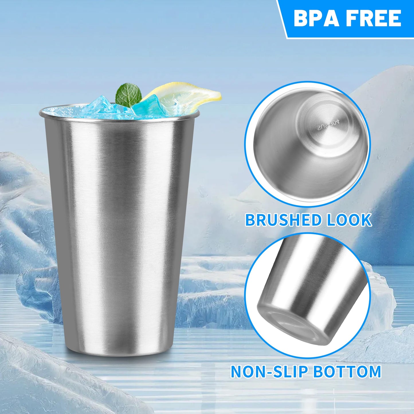 HAMILADUO 16Pack 16 oz Stainless Steel Pint Cups,Stainless Steel Cup,Pint Cup Tumbler，water Tumbler,Stackable,Reusable,BPA Free, (16)