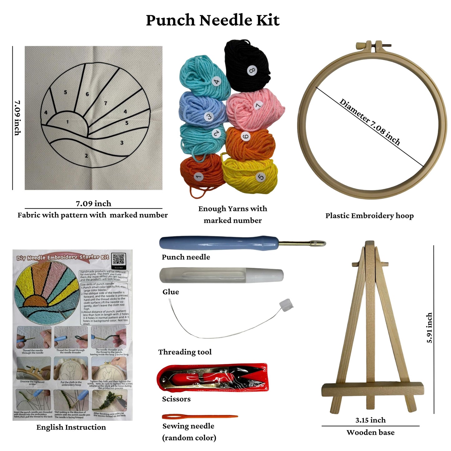 CELCRAFTIQUE Punch Needle Kits for Adults Beginner, Tool with Punch Needle Fabric, Hoops, Yarns and Sewing Needles (Morning Glow)