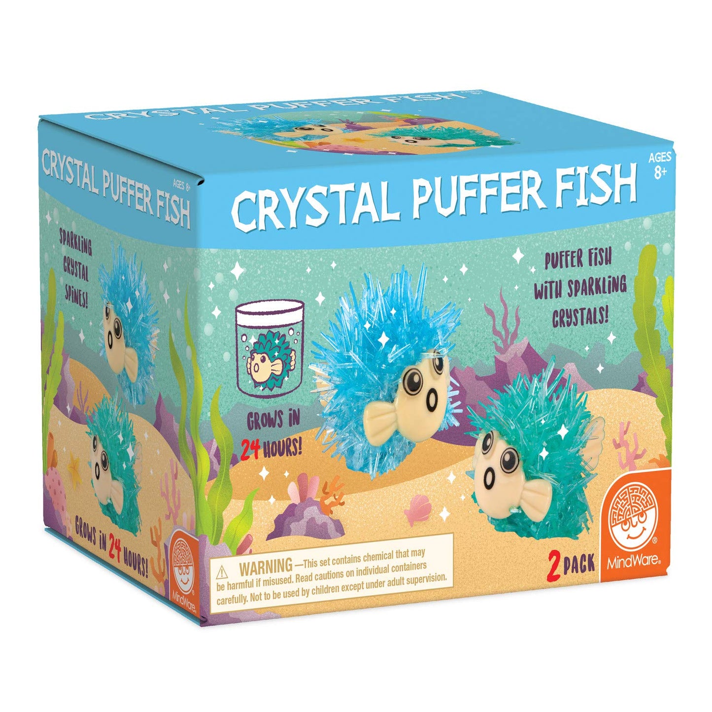 MindWare Crystal Growing Kits: Puffer Fish Set of 2 – Cute DIY Crystal Growing Kits for Kids & Teens – Funky mini Science Experiment in an 8pc kit – Crystals Grow in 24 Hours