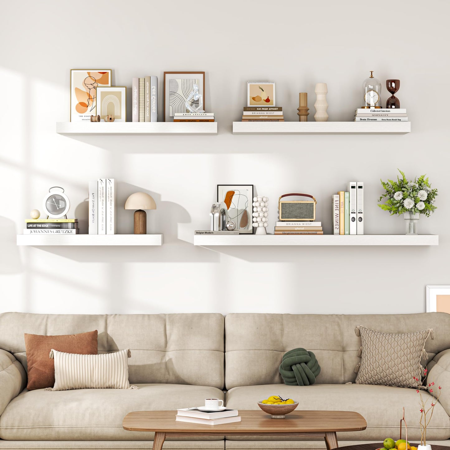 Dreamland 32" Floating Shelves for Wall, 12" Deep Thicker White Floating Shelves, Wall-Mounted Shelves for Bedroom, Living Room, Kitchen, Bathroom - Set of 2