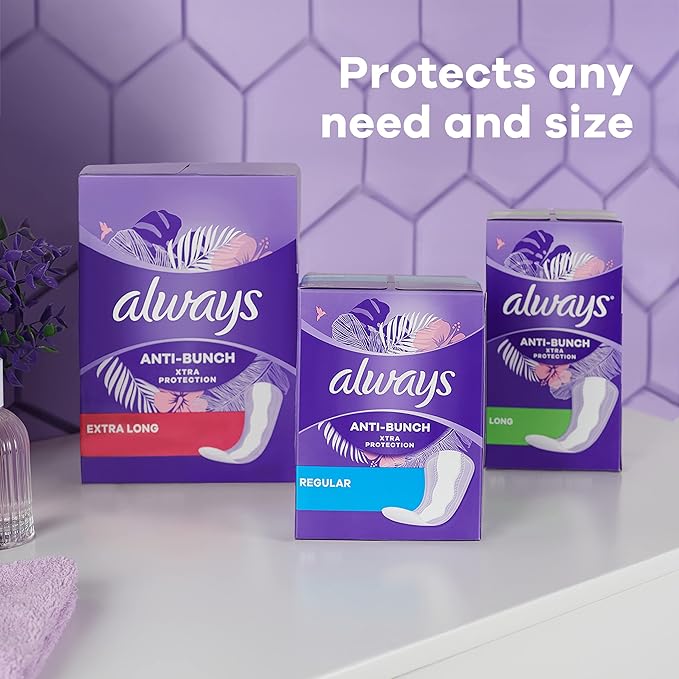 Always Anti-Bunch Xtra Protection Daily Liners, Extra Long Length, Unscented, 116 Count x 2 (232 Count Total)