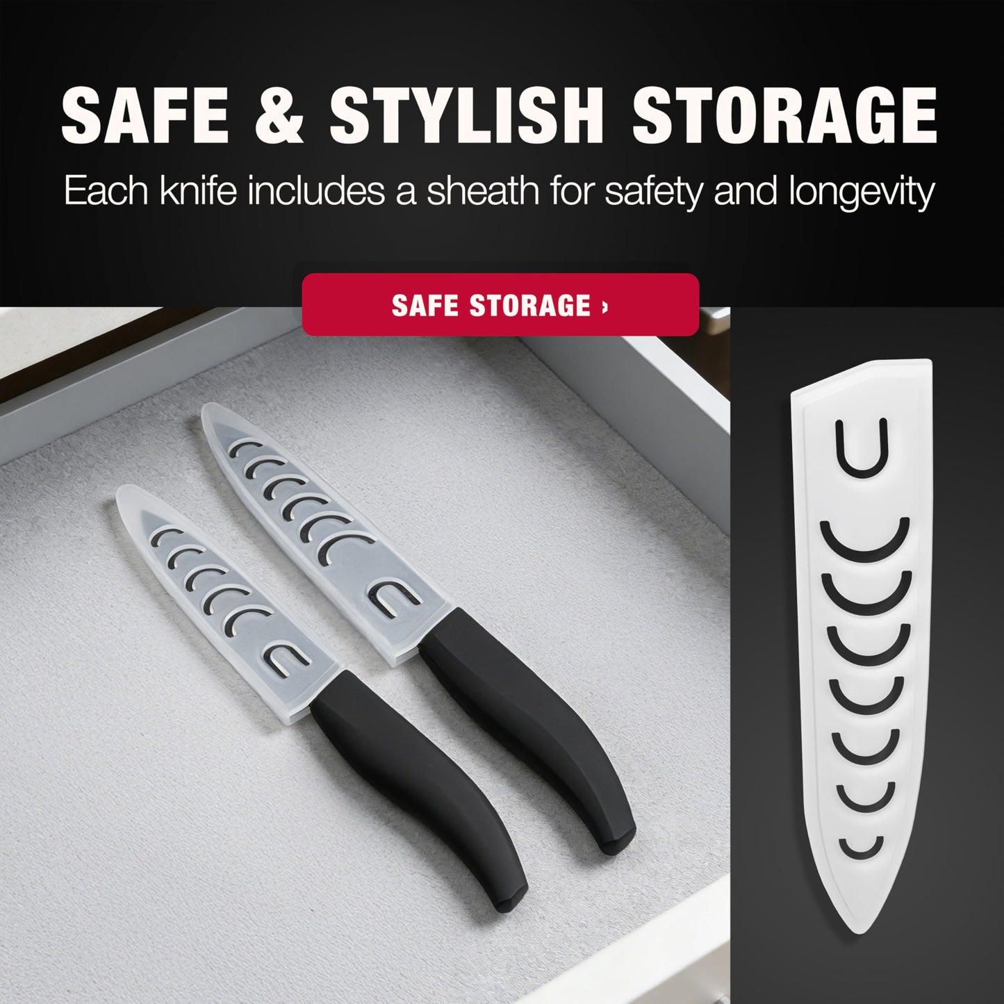 Vos ceramic knives set for kitchen in gift box, set of 2 ceramic knife with cover, 5.5" santoku & 4.5" utility for home cooks, Ultra Sharp, lightweight, rust-free, dishwasher safe (Black handle)
