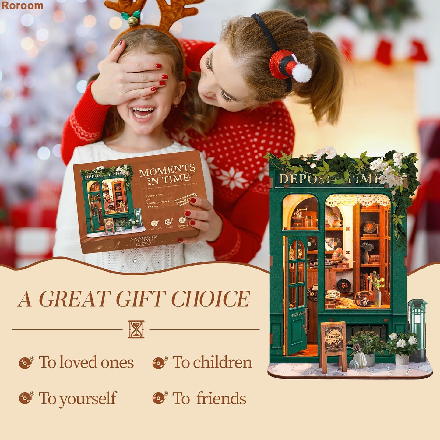 Roroom DIY Book Nook Kit, DIY Dollhouse Bookshelf Insert Decor Alley,3D Wooden Puzzle with LED Lighting Book Nook Wood Bookend Model Building(SQ45)